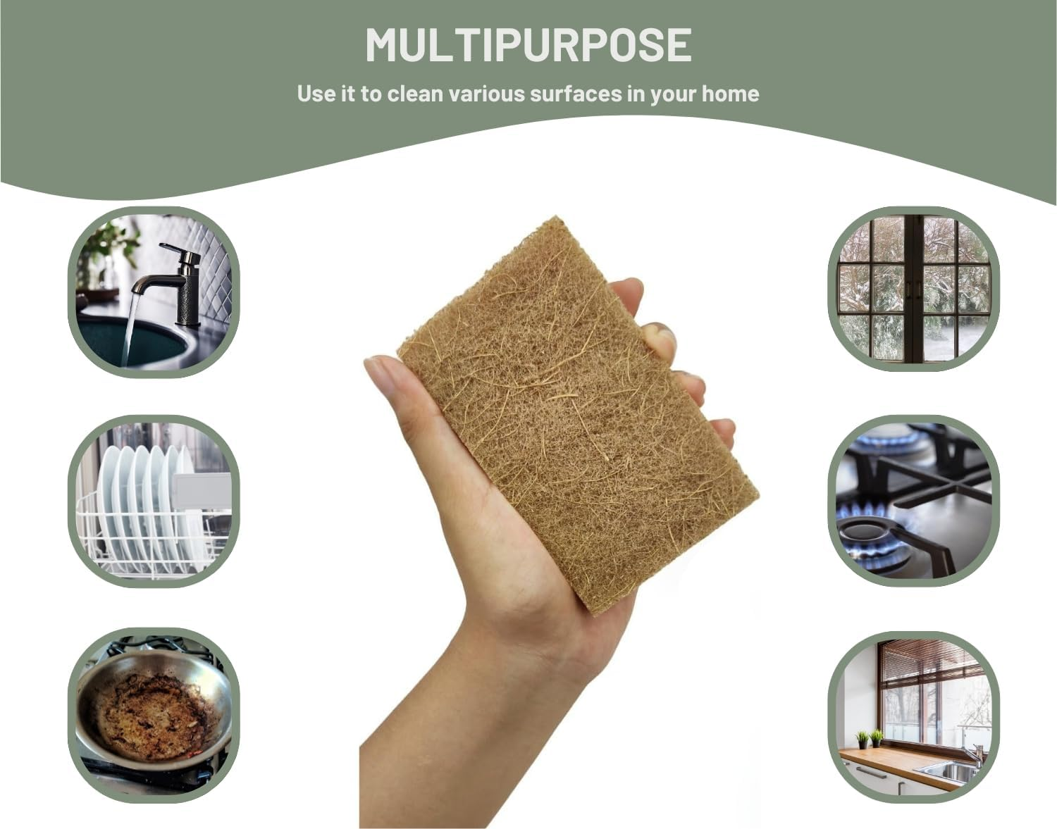 12 Pack Natural Kitchen Sponge - 12 Pcs Plant Based Sponge - Biodegradable Compostable Cellulose and Coconut Scrubber - Pack of 12 Eco Friendly Sponges for Dishes, Kitchen, Bathroom, Household -BRELTY image number 4