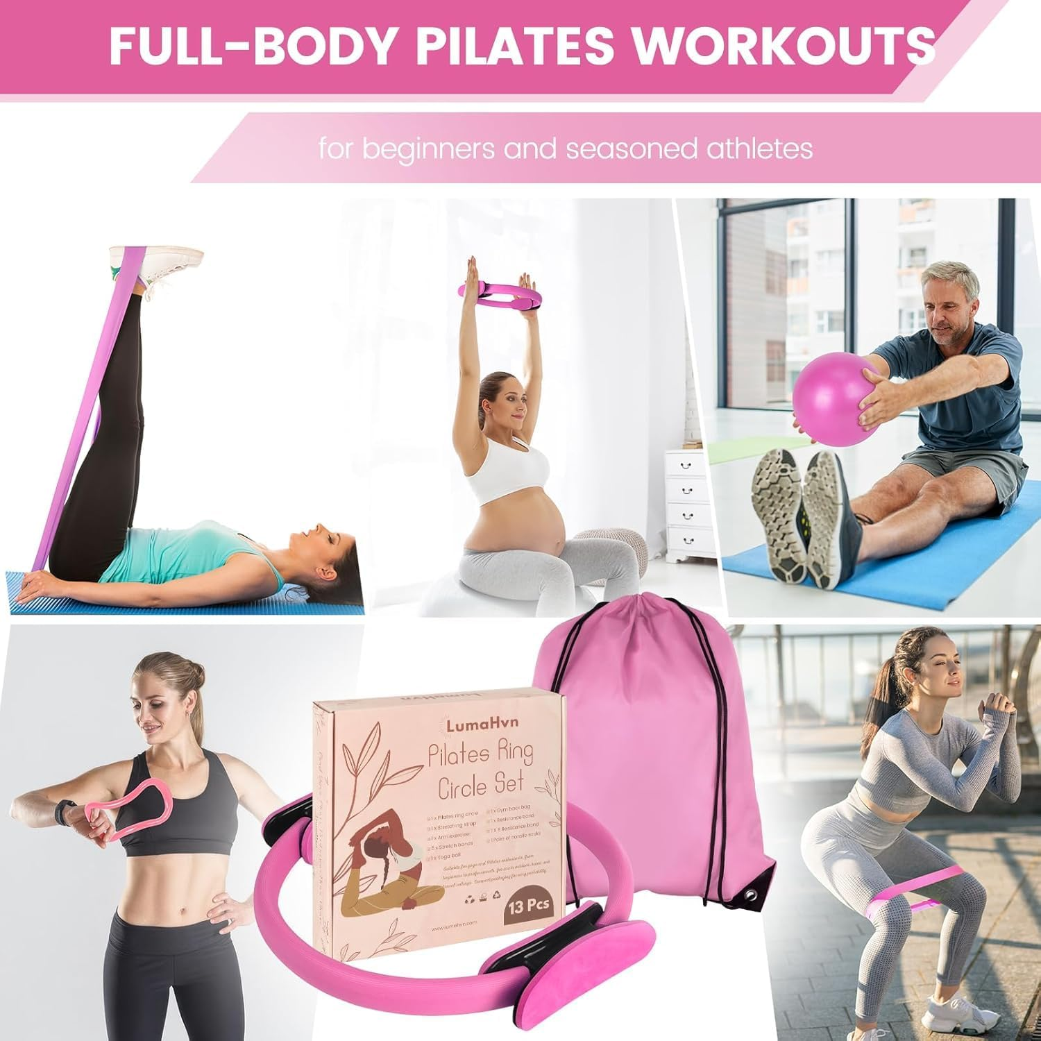 Pilates Ring Essentials Kit for Women, Home Workout Equipment Set with 9.8&rdquo; Ball, Resistance Bands, Magic Circle, Accessories, Pilates Set for Beginners, Toning, Fitness Gift Idea image number 1