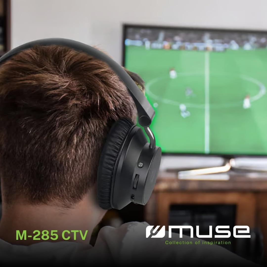 Muse M-285 CTV TV Headphones Set with Transmitter & Charging Station | 2.4 Ghz Wireless Headphones with Bluetooth, EQ, 30H Battery Life & Optical Input | Dual Headset