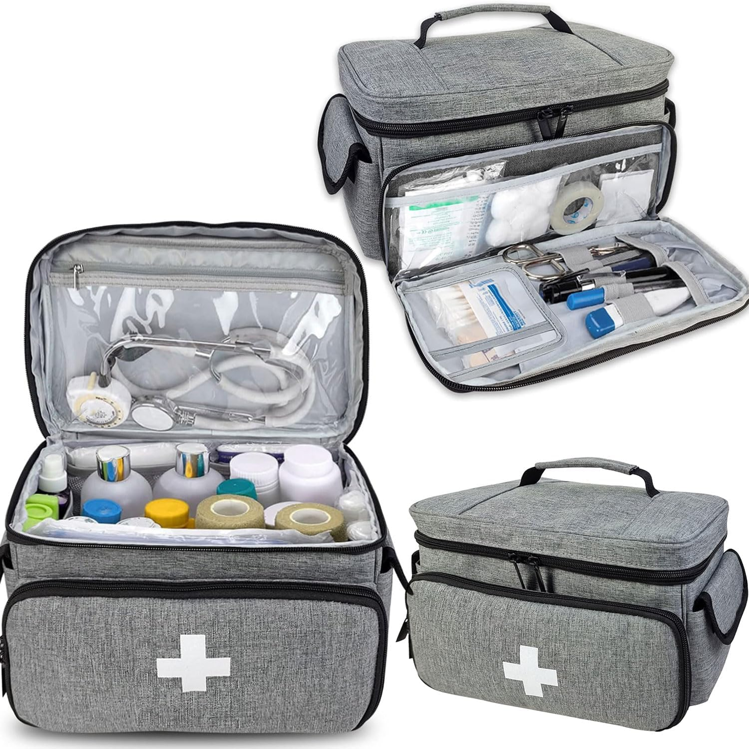 Medicine Bag, First Aid Kit, Medicine Storage Box, Travel First Aid Kits Bag, Emergency Kits Organizer, Portable Lockable Pill Bottle Organizer, Outdoor Survival Bag (Grey) image number 3