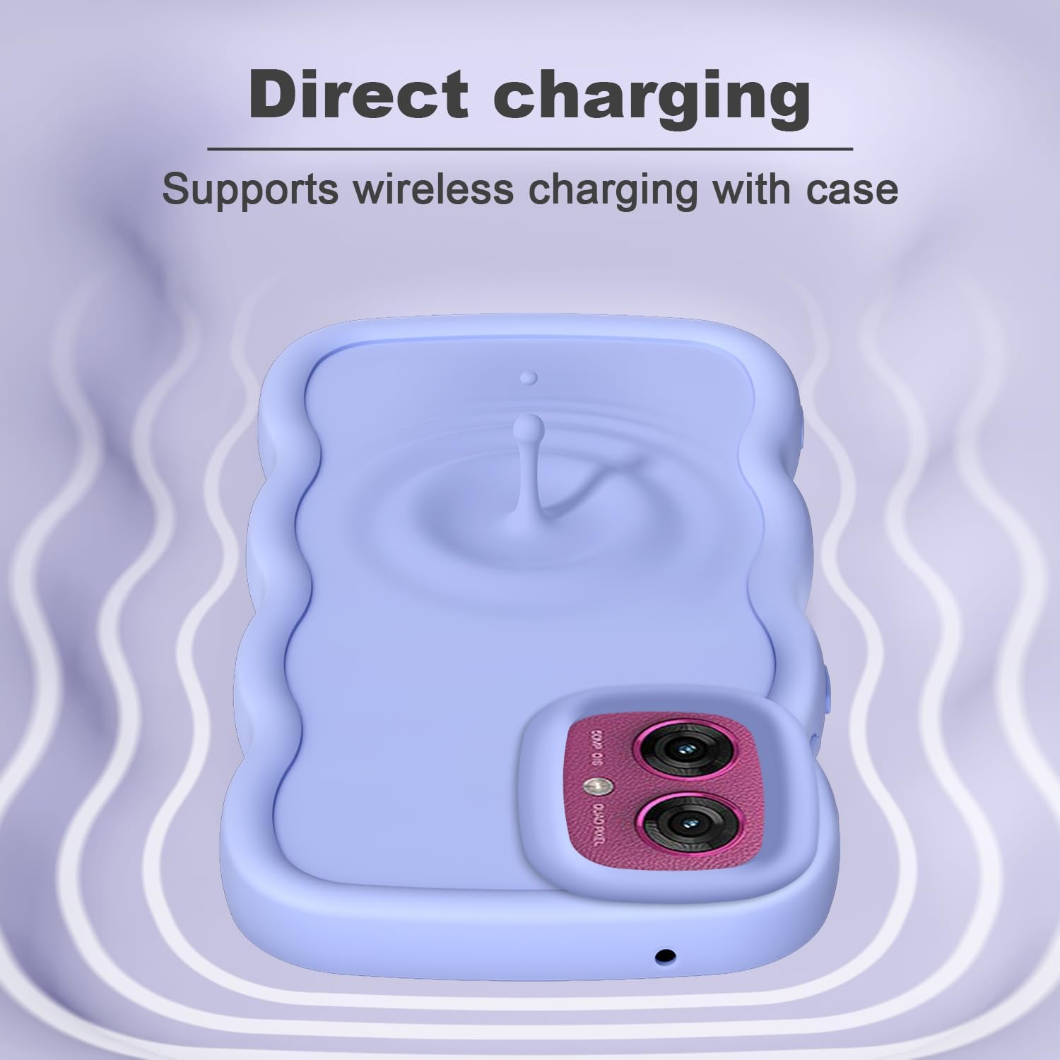 XINYEXIN Liquid Silicone Case for Motorola Moto G55, Waves Curly Shape Cute Soft Shockproof Mobile Phone Protective Case - Purple - Black image number 2