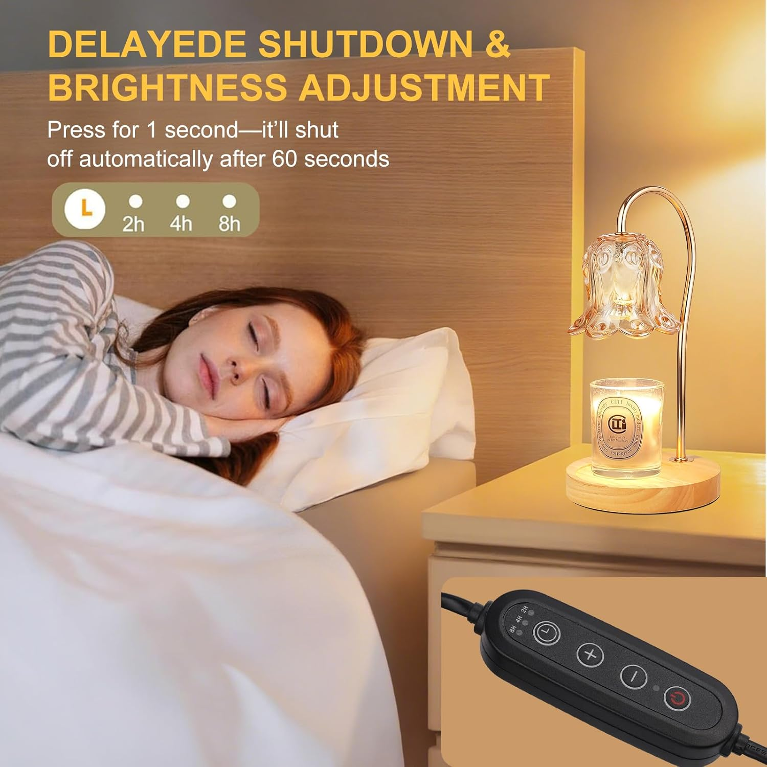 Candle Warmer Lamp with Timer Dimmer & Delayed Shutdown,Electric Candle Warmer,Vintage Flower Lily Lamp,Wax Melt Warmer for Jar Candles with 2 Bulbs,Gifts for Women, Home Bedroom Decor image number 6