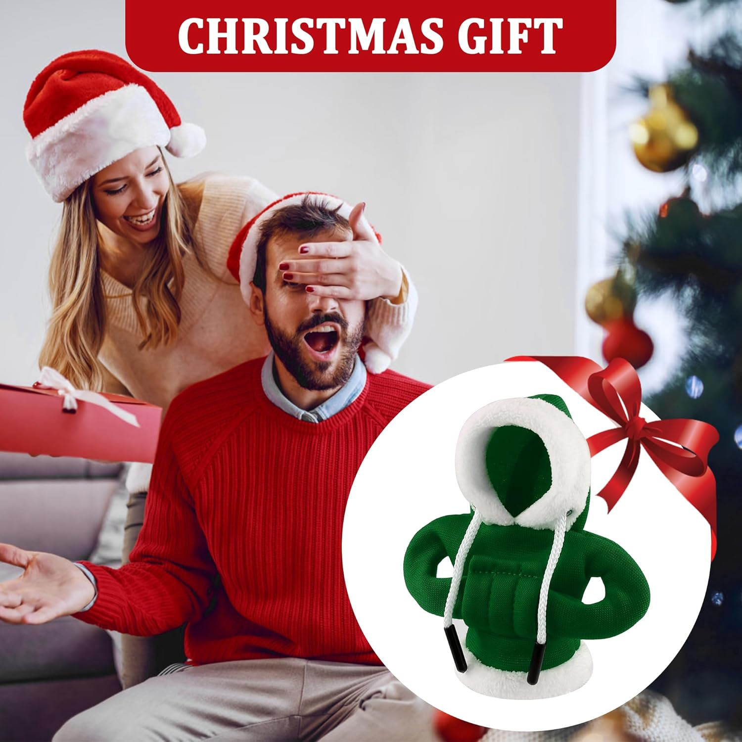 OFBAND Hoodie Car Gear Shift Cover,Christmas Car Decor Gear Shift Knob Cover for Manual/Automatic Shift Knob,Universal Interior Car Accessories Hoodie for Gearr Shifter Knobs (Christmas Green) image number 2