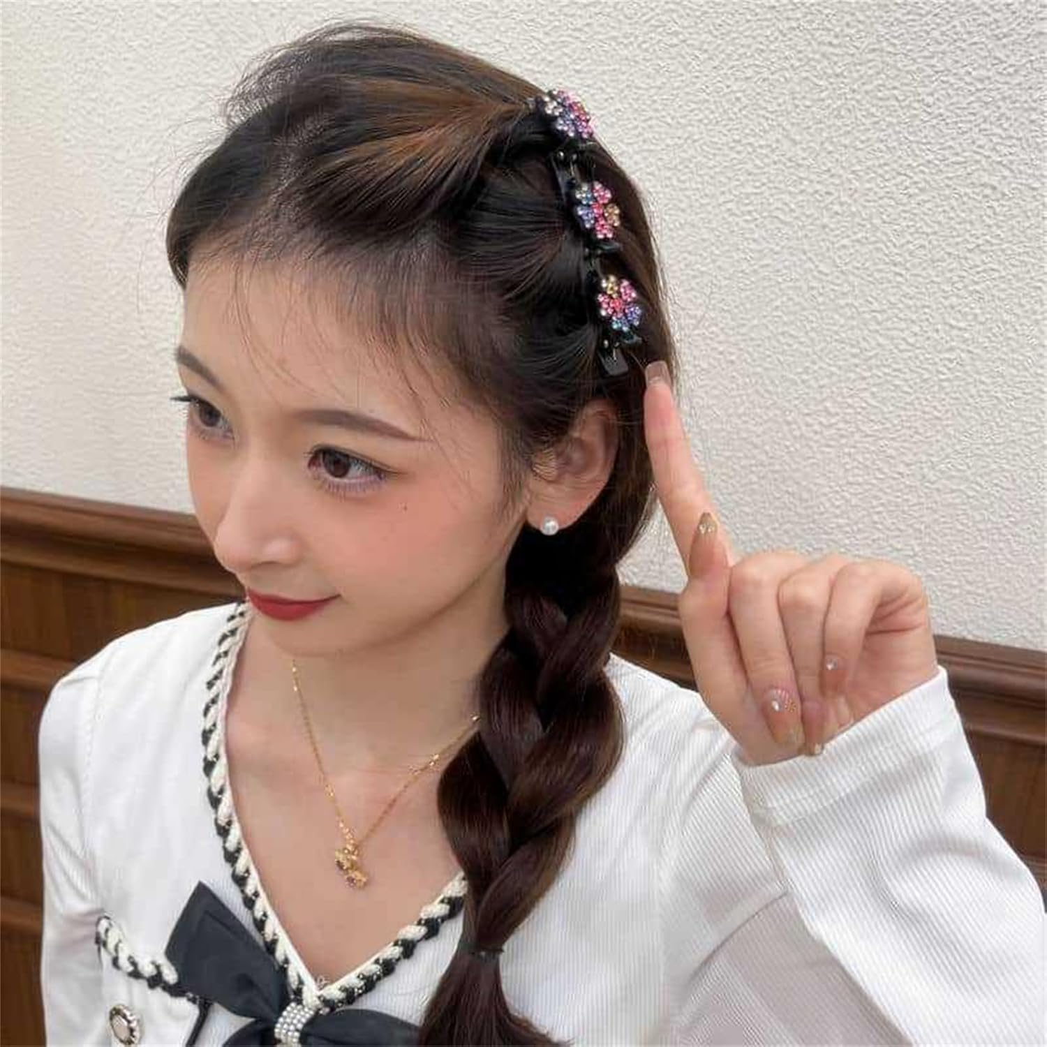 Sparkling Crystal Stone Braided Hair Clips, Elegant Hair Styling Clips, Shiny Rhinestone Hair Clip with 3 Mini Clips, Double Layer Mini Hair Clips for Women and Girls (Pack of 8) image number 1