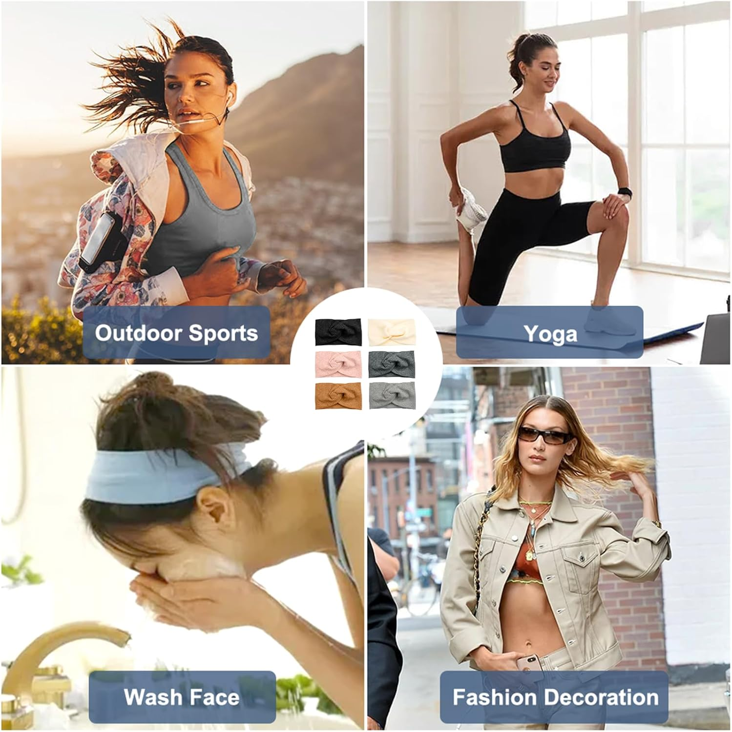 Pack of 6 Headbands Women'S Headband Girls Headband Women'S Winter Soft Elastic Twisted Non-Slip Turban for Short Hair, Yoga, Workout, Running, Sports, Hair Band Multicoloured for Girls Women image number 3