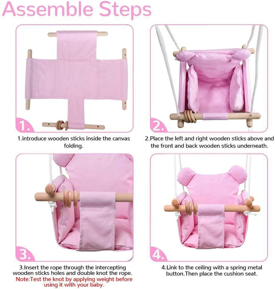 Baby Canvas Hanging Swing Seat Toddler Secure Indoor & Outdoor Baby Hammock Toy Pink image number 1