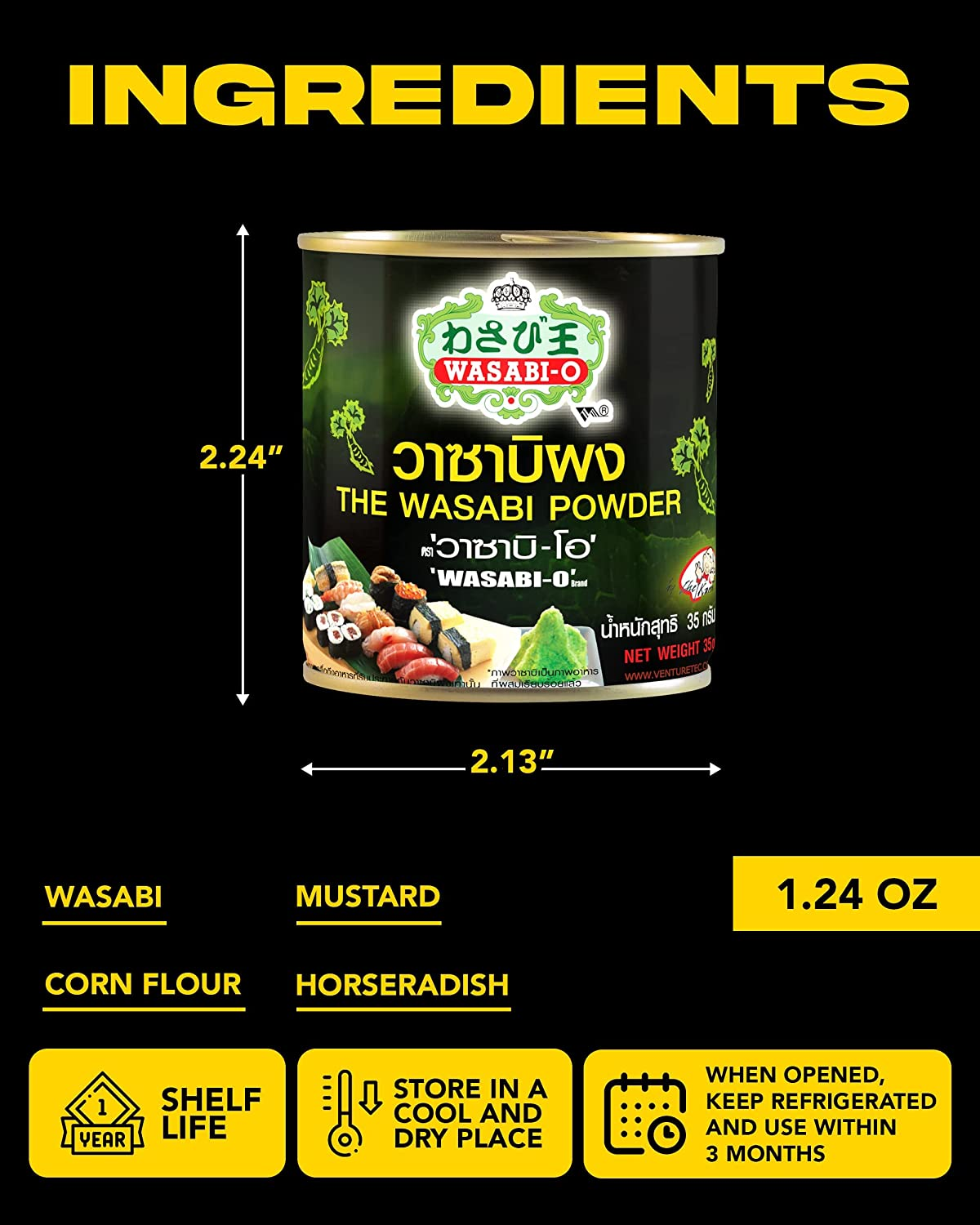 Wasabi-O Wasabi Powder with Real Wasabi (Japanese Horseradish) - No Artificial Ingredients, 1.24Oz (35G) | Best as Wasabi Paste, Flavoring or Ingredient for Sushi, Salmon, Seafood and Grilled Meats image number 4