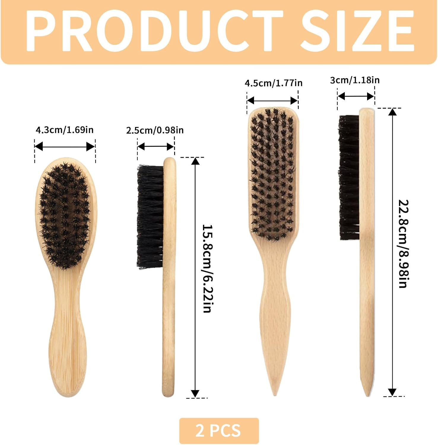 2Pcs Slick Back Brush, Boar Bristle Hair Brush Set, Pointed Tail Beard Brush, Wooden Handle Styling Brush, Hair and Beard Care Smooth Back Comb, Suitable for Men and Women image number 6