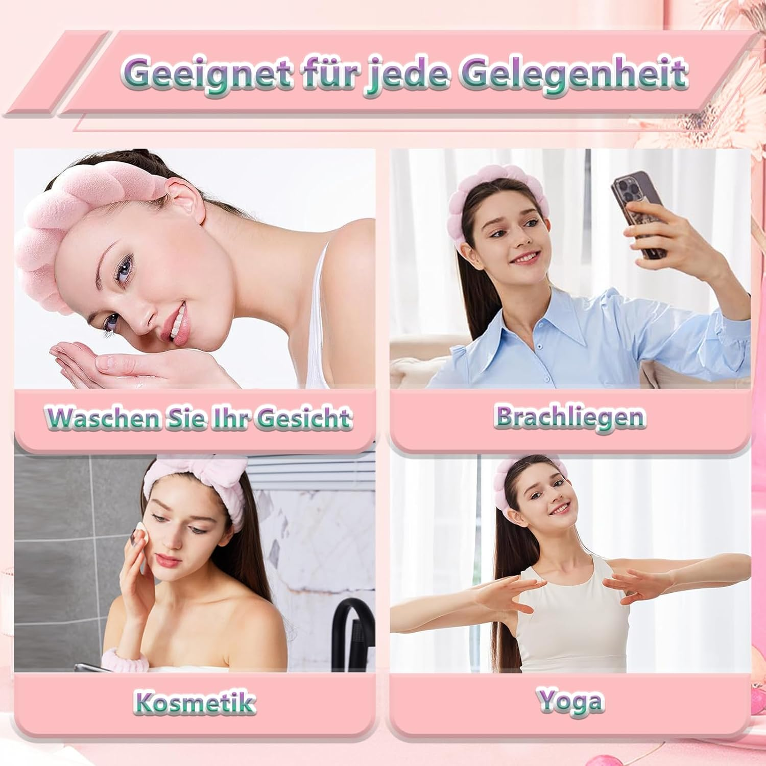 Whaleo 16 Piece Hair Band Cosmetic Wrist Wash Band Makeup Hairband Skincare Set Cosmetic Headband Spa Headband Yoga Sports Shower Haircare Set image number 3