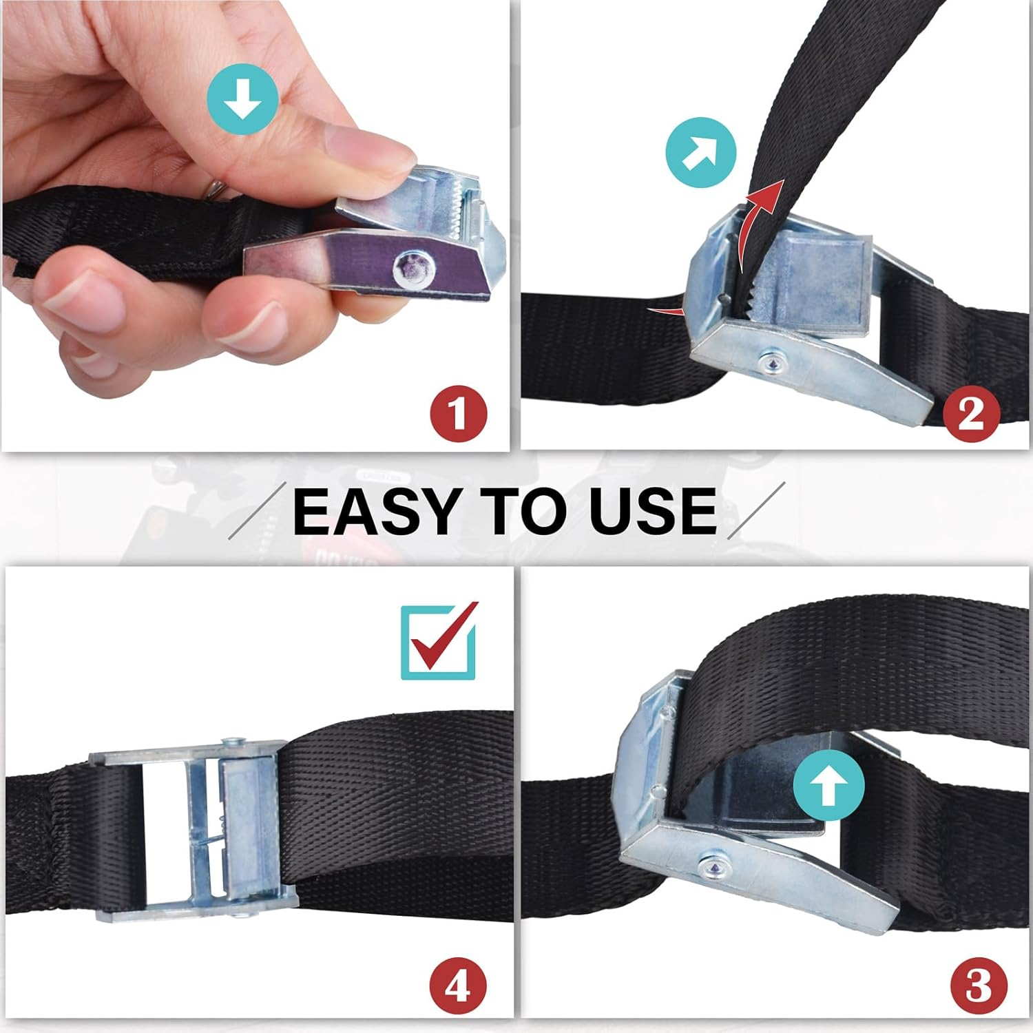 Azarxis Lashing Tie down Straps Cinch Webbing with Adjustable Heavy Duty Cam Buckle for Securing Cargo Roof Rack Motorcycle Kayak Surfboard Truck Luggage (2M, Orange - 4 Packs) image number 1