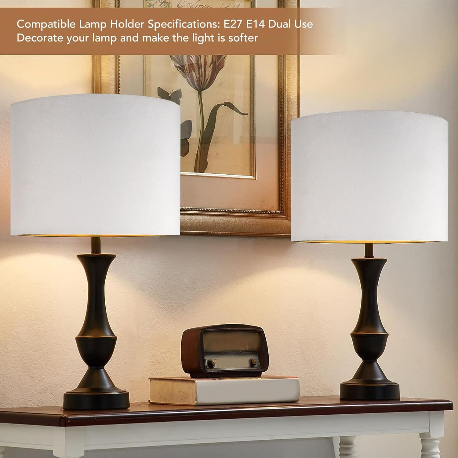 Phefop Decorative Oval Lamp Shade Cloth Lampshade, Soft Light for Eyes, Rustproof and Sturdy Material for Floor Lamp, Easy Install, Modern Style (White) - Gold image number 3