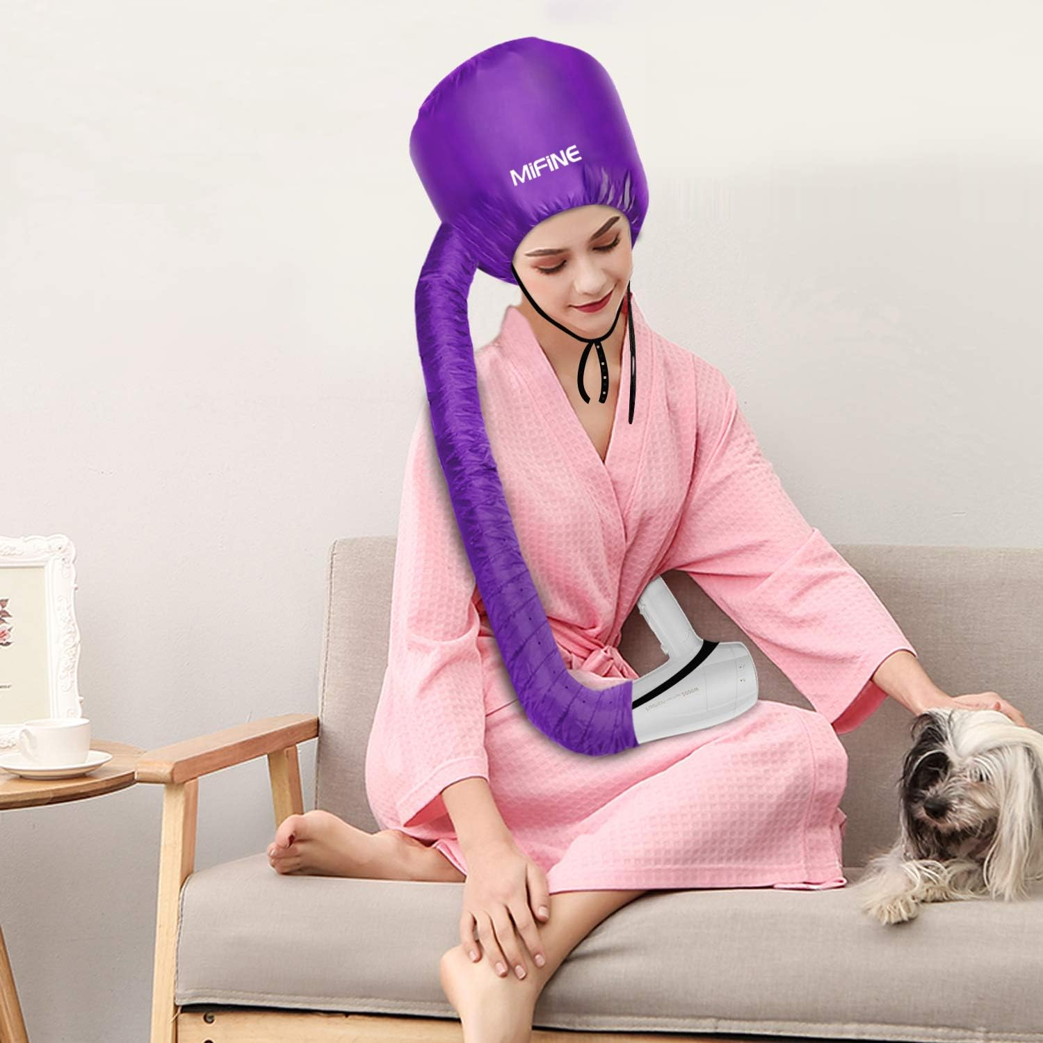 Bonnet Hood Hair Dryer Attachment - Adjustable Extra Large Bonnet Hair Dryer for Hand Held Hair Dryer with Stretchable Grip and Extended Hose Length (Purple) image number 5