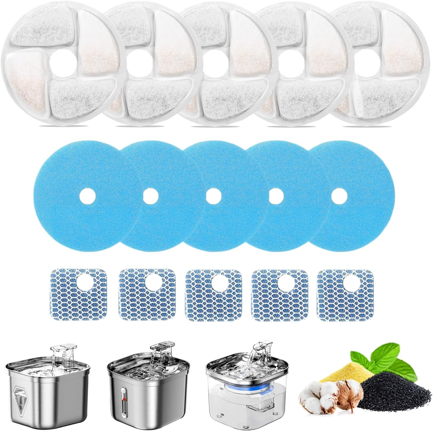 Cat Water Fountain Filter,Cat Fountain Filter Replacement for Square 2.2L/73Oz Stainless Steel Pet Water Fountain,5 Pack Pet Fountain Filter Replacement image number 4