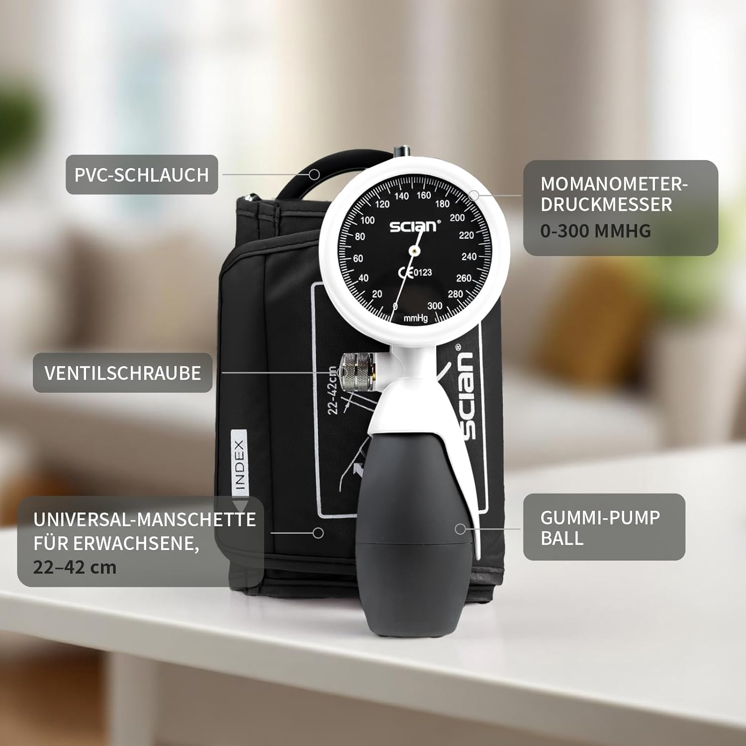 SCIAN Manual Sphygmomanometer Aneroid Sphygmomanometer for Upper Arm Measurement with European Cuff (22-42Cm) + Carry Bag for Nurses, Doctors, Seniors, Adults (White) image number 6