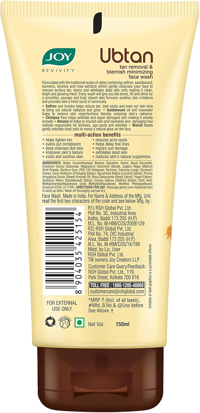 Joy Revivify Ubtan Face Wash | Tan Removal and Blemish Minimizing | 150 Ml image number 5