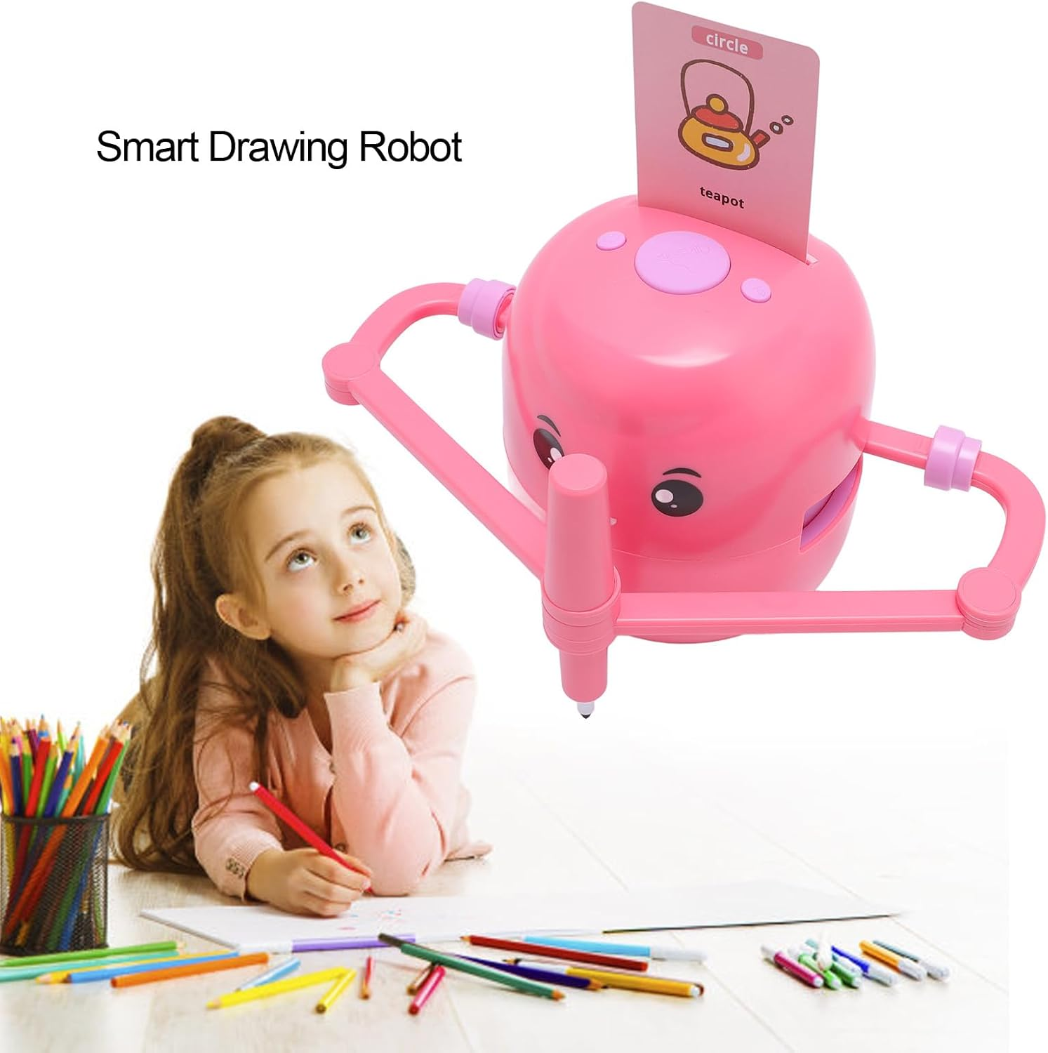 Dpofirs Drawing Robot for Kids with 100 Learning Cards and 2 Pens, Educational Smart Art Painting Machine, Drawing Guidance for Early Learning, 2400Mah (Rose Red) image number 6
