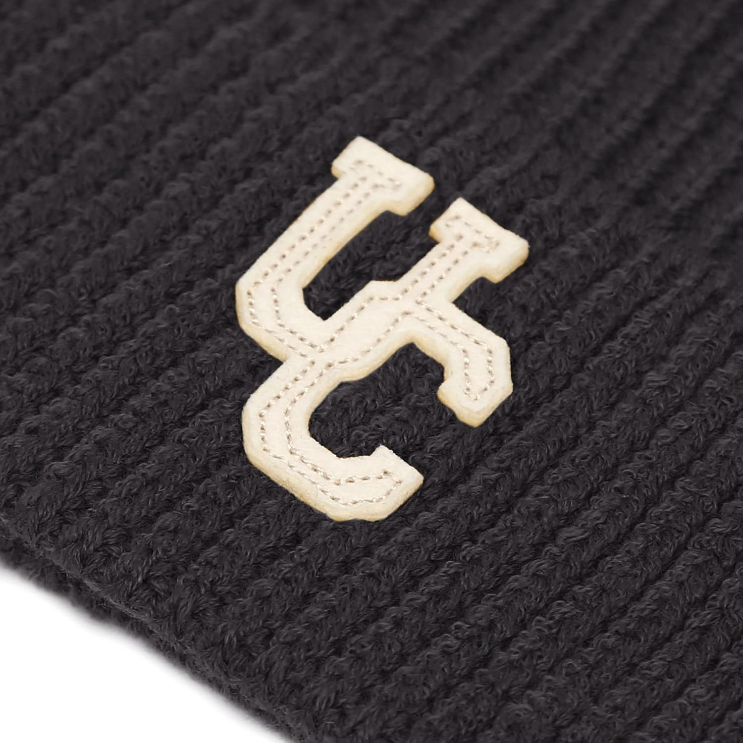 UNDERCONTROL Stripe Pattern Roll up Skullcap Warm Winter Watch Hats Thick Knit Cuff Square Logo Patch Unisex Fisherman Beanie - Charcoal image number 2