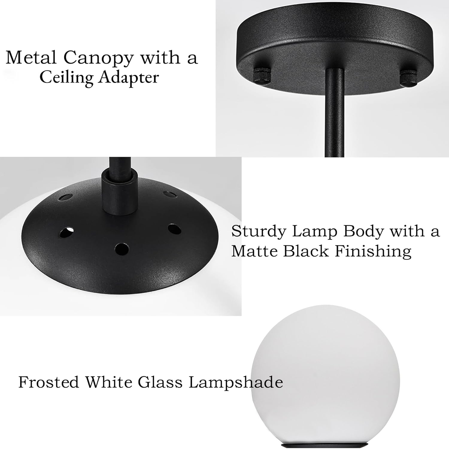 Black Globe Pendant Light, Mid Century Modern Hanging Light with 18 Cm (7.09") Glass Shade, Adjustable Pendant Light for Kitchen Island & Dining Room image number 2