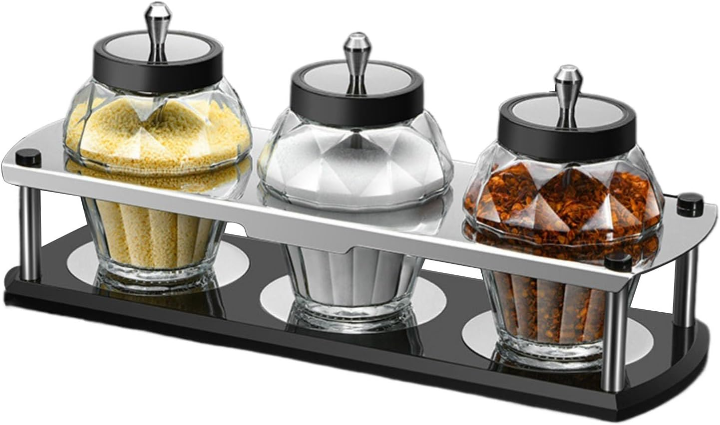 RAXCO Glass Condiment Containers Set,Spice Containers with Adjustable Spoons,250Ml Sugar Salt Container Kitchen Accessories