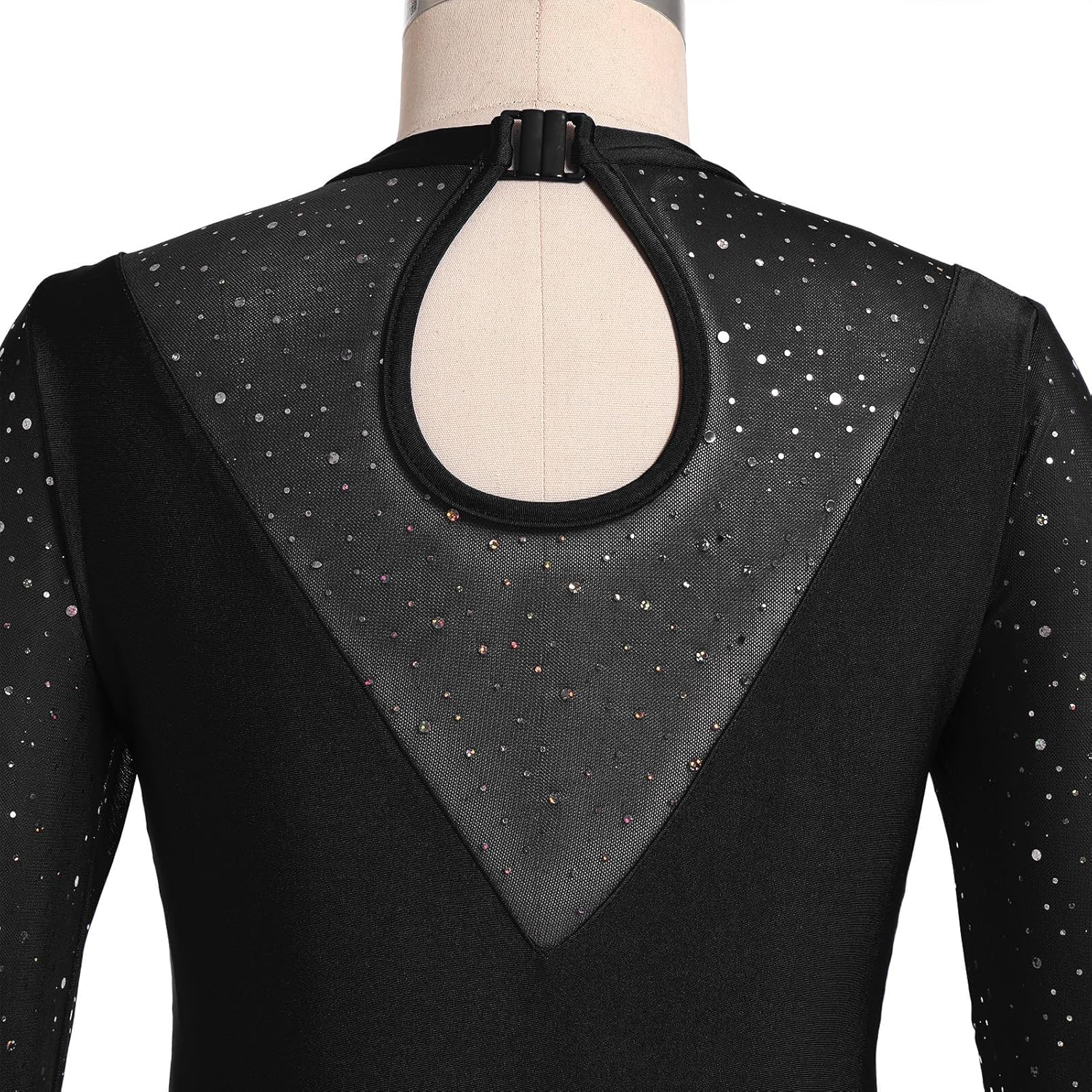 AFAVOM Sequin Figure Skating Dress for Women Long Sleeve Shiny Mesh Rhinestone Ice Skating Dress Ballet Lyrical Dancewear image number 5