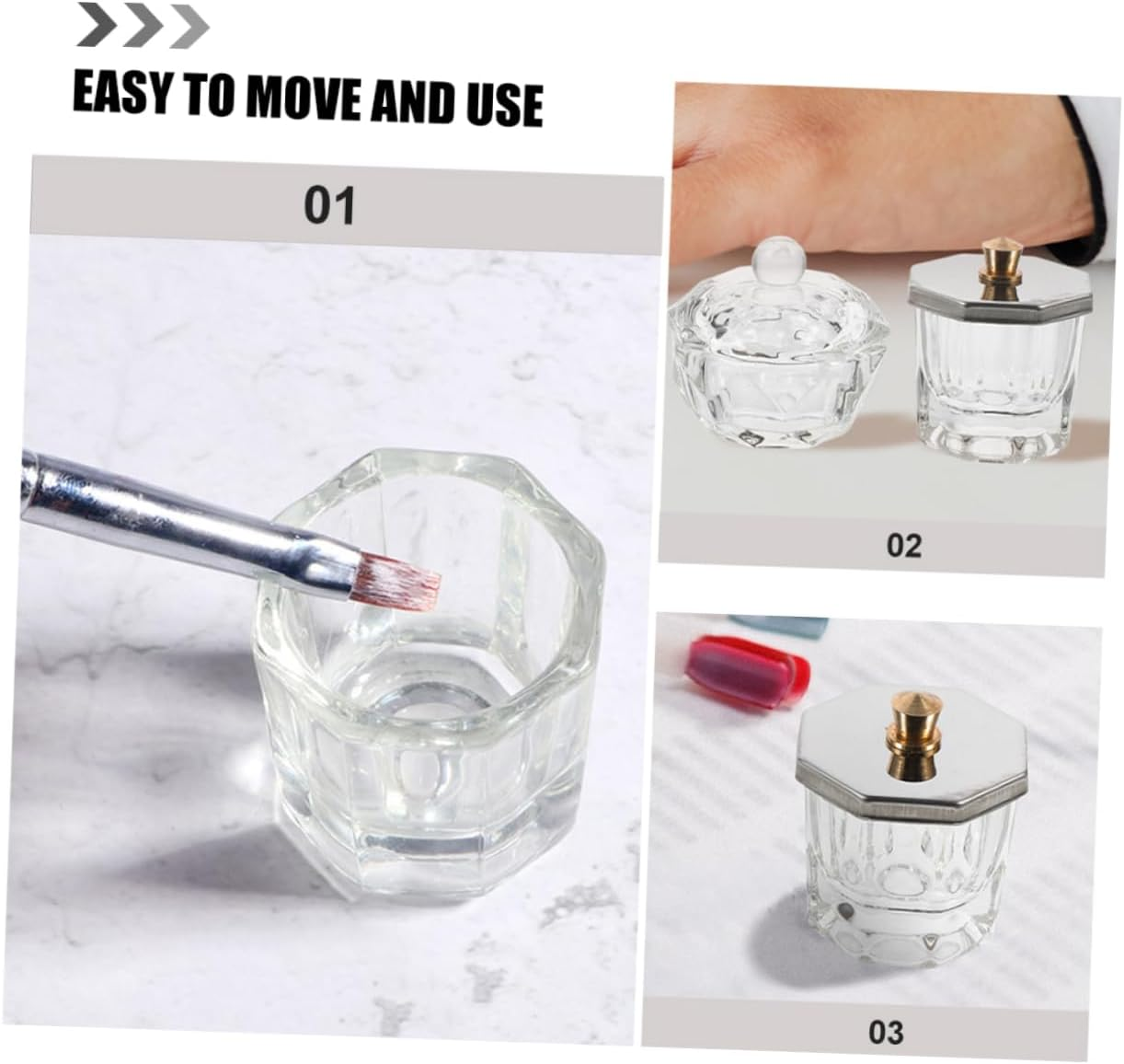 BAZEITFLOW Nail Dappen Dish with Metal Lid 1 Piece Mini Glass Nail Art Cup Thickened Design Suitable for Manicure Use image number 6
