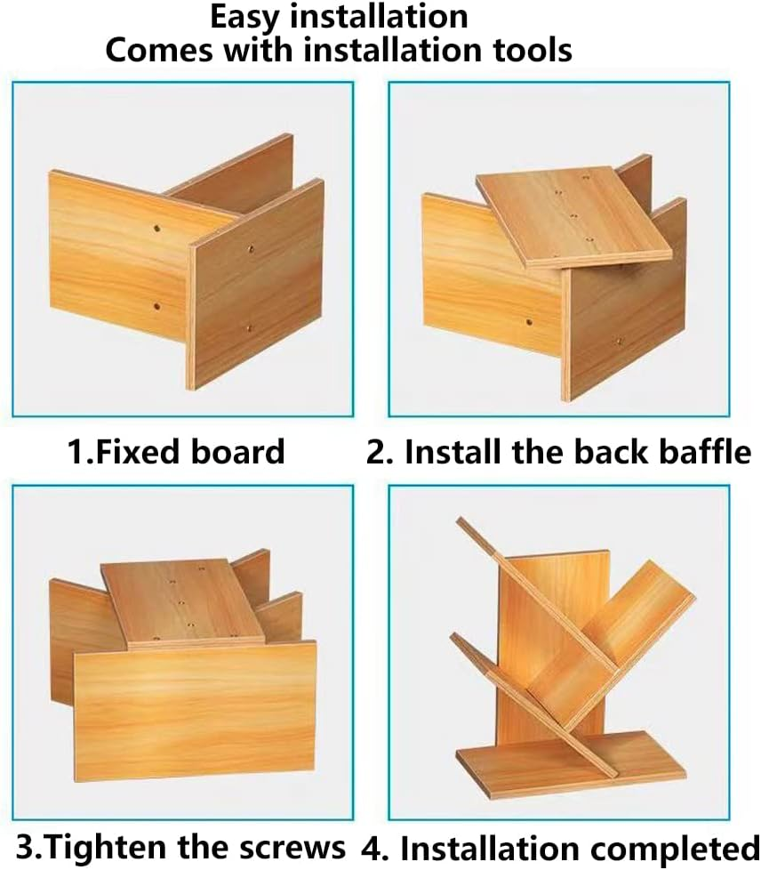 Hbluefat Book Tree Bookshelf, 3-Tier Wood Tree Small Bookcase for Desk Displaying Books, Cds, Magazines and More at Office, Home and School (White) image number 2