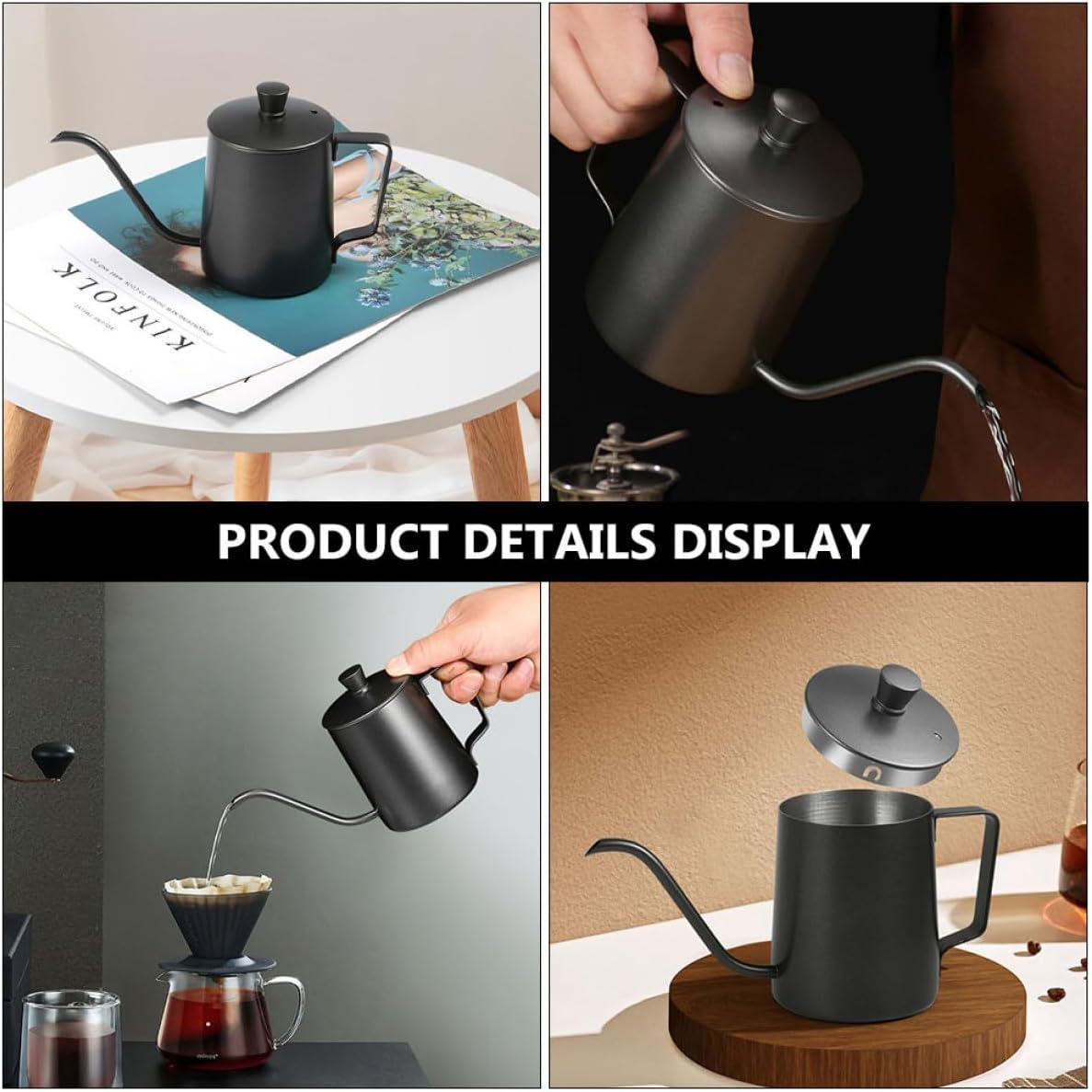 PERSELOSO Stainless Steel Mini Coffee Kettle with Lid Black Teakettle for Home Use Practical and Clean Water Pot for Tea and Coffee Brewing Compact and Design image number 5