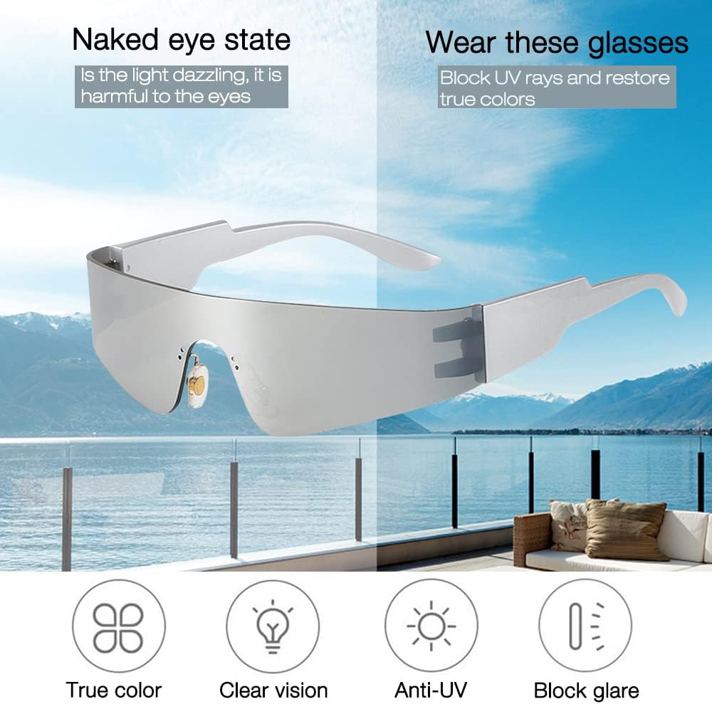 Futuristic Sunglasses, Pack of 2 Futuristic Mirrored Sunglasses, Futuristic Glasses, Sunglasses, Funny Space Glasses, Party Glasses, Fun Glasses, Cosplay Costume Accessories image number 1