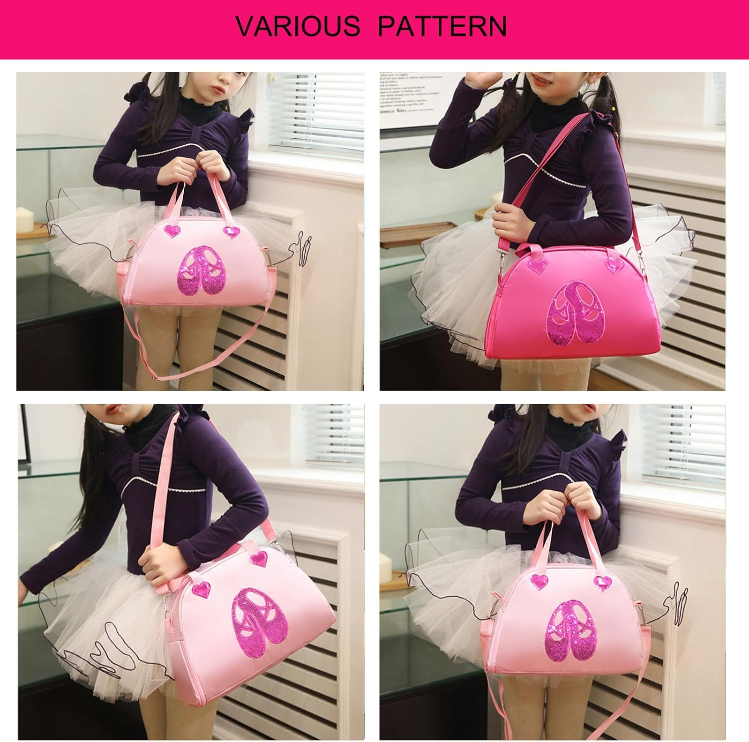 Cute Ballet Dance Bag Tutu Dress Dance Bag Gym Travel Duffle Bag for Girls Waterproof Small Duffle Bag Ballet Bags.(Rose Red) - Purple image number 2