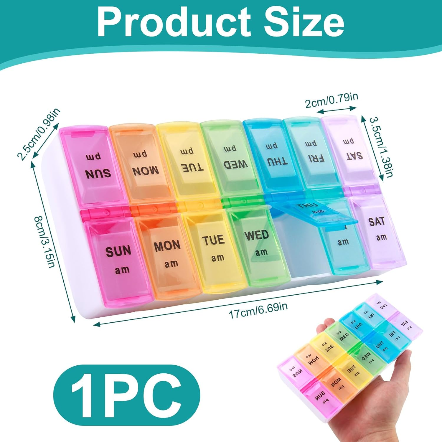 Bushhaven Pill Organiser Box - Weekly 7-Day AM/PM Pill Case with 14 Removable Compartments for Vitamins, Fish Oil, Supplements & Medication | Portable Travel Pill Organiser Box image number 6