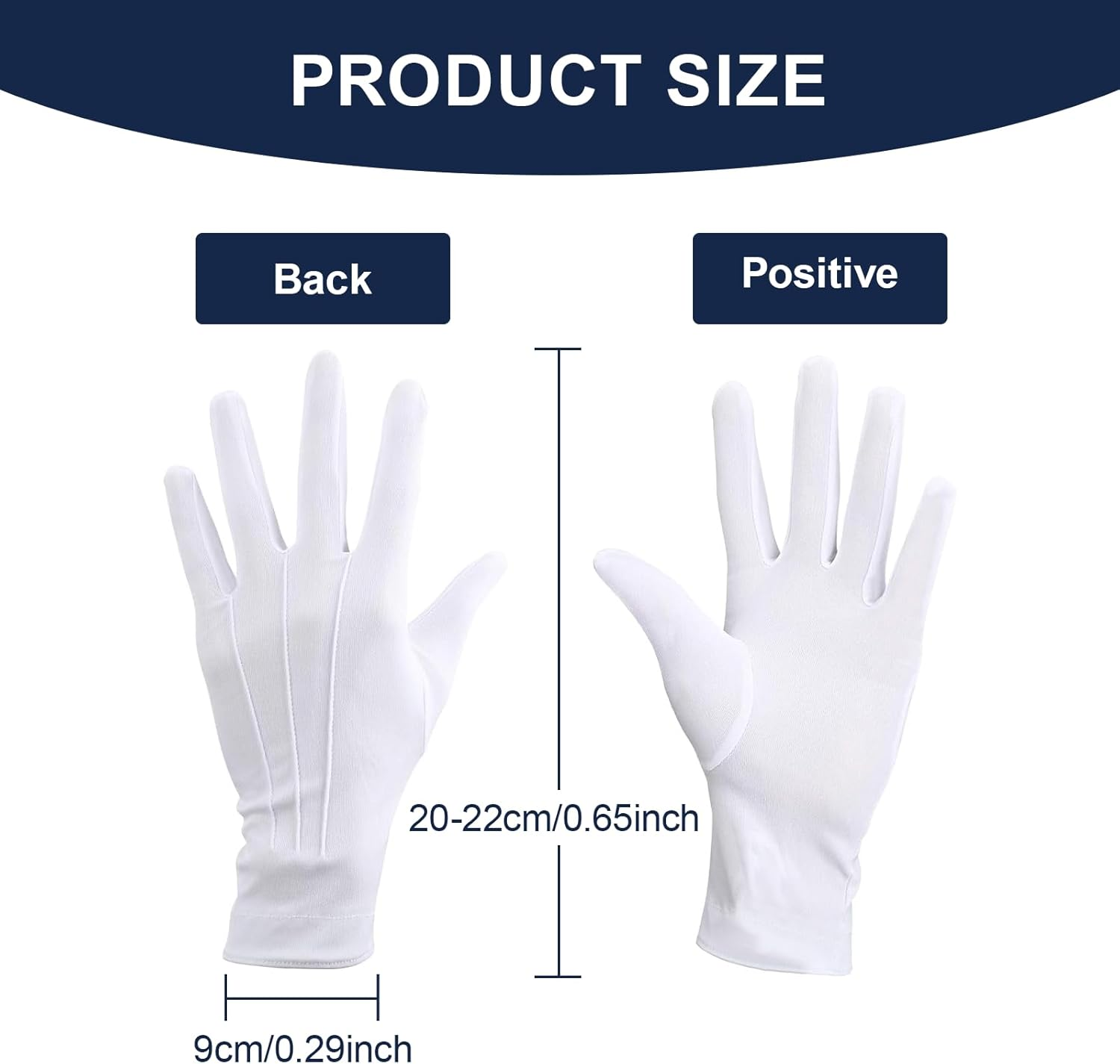 2 Pairs White Gloves for Handling Wedding Dress, Fancy Dress and Jewelry, Stitched Nylon Gloves, White, One Size image number 5
