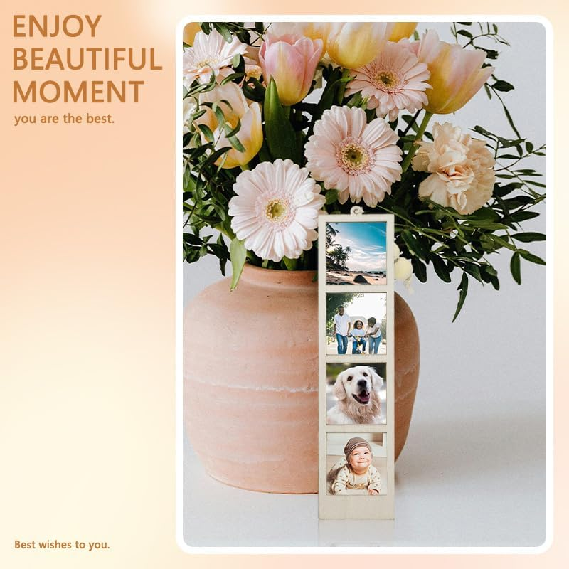 Wood Hanging Photo Frames Christams Xmas Gifts for Friends Family Tree Keepsake Small Picture Frame Ornament for Car Wall Decor Anniversary Decorations image number 4