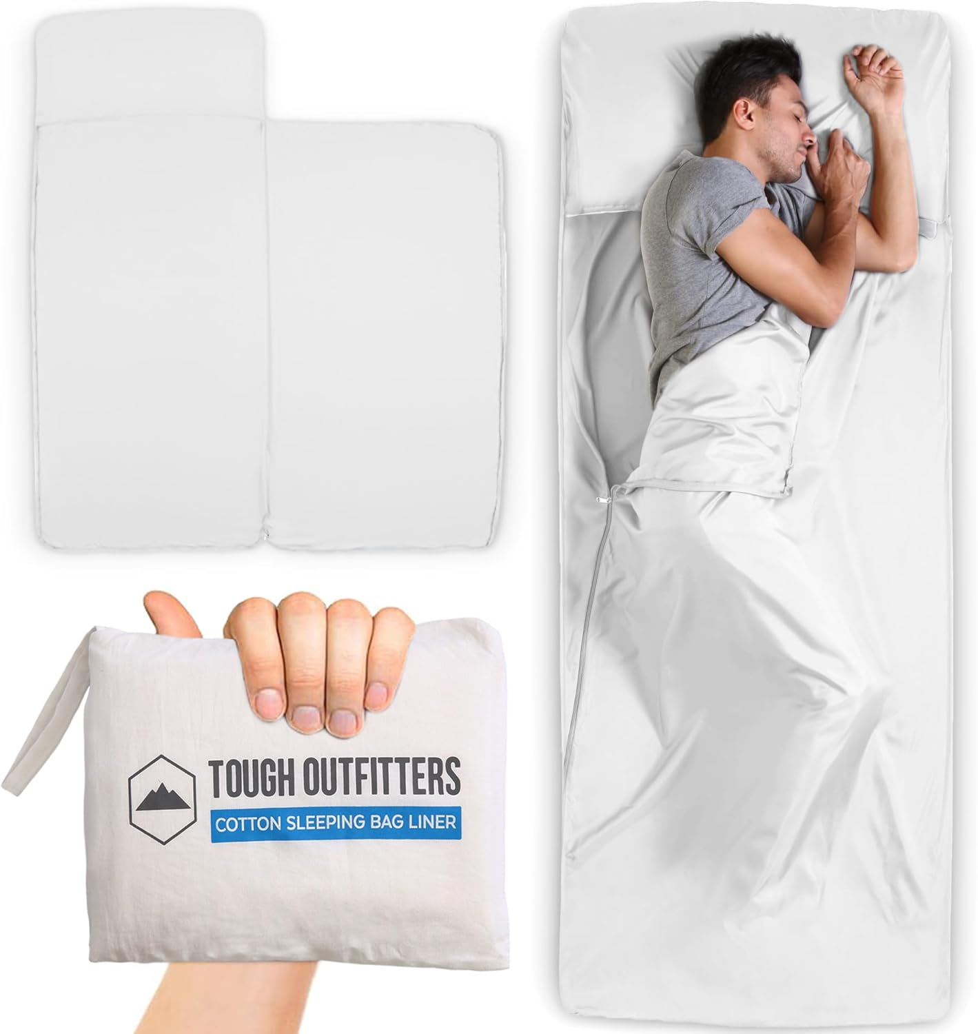 Tough Outdoors XL Sleeping Bag Liner - Travel Sheet & Sleep Sack for Adults - Lightweight & Ideal for Camping, Traveling, Hotels & Backpacking - Smooth & Breathable