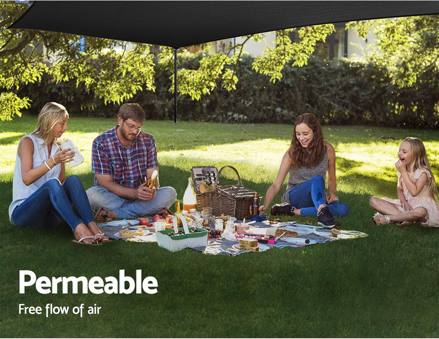 Instahut Shade Sail Rectangle 3 X 6M Sunshade Cloth Shadecloth Sun Block Outdoor Marquee Canopy Shelter Cover for Beach Pool Patio Backyard Lawn Garden Carport Fence Greenhouse, Black 98% UV Blockage image number 4