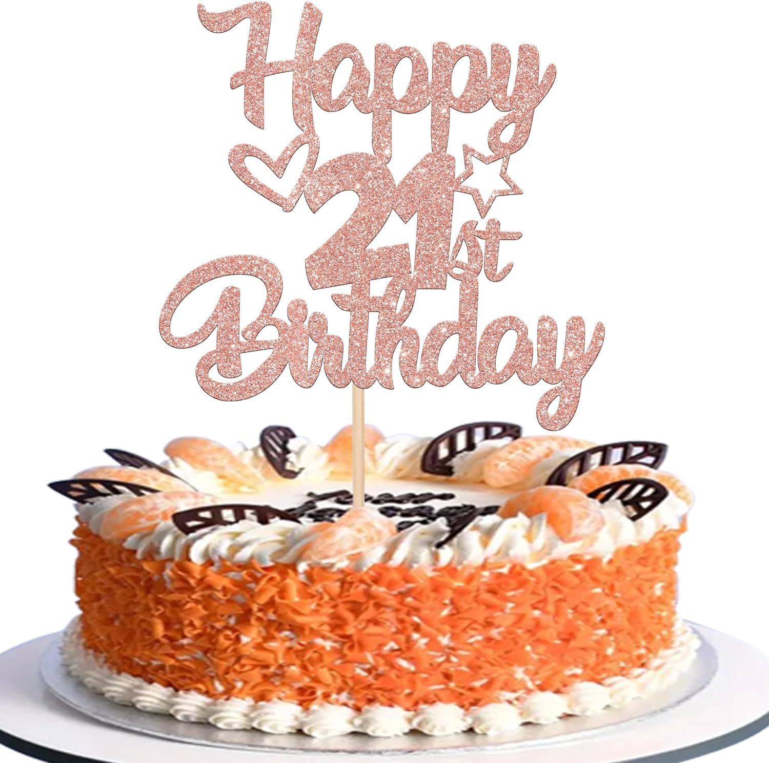 1 Pack Happy 21St Birthday Cake Topper Glitter Heart Star 21 Fabulous Cake Pick Birthday Sign Cake Decorations for Children 21St Birthday Theme Party Supplies Rosegold (21St)