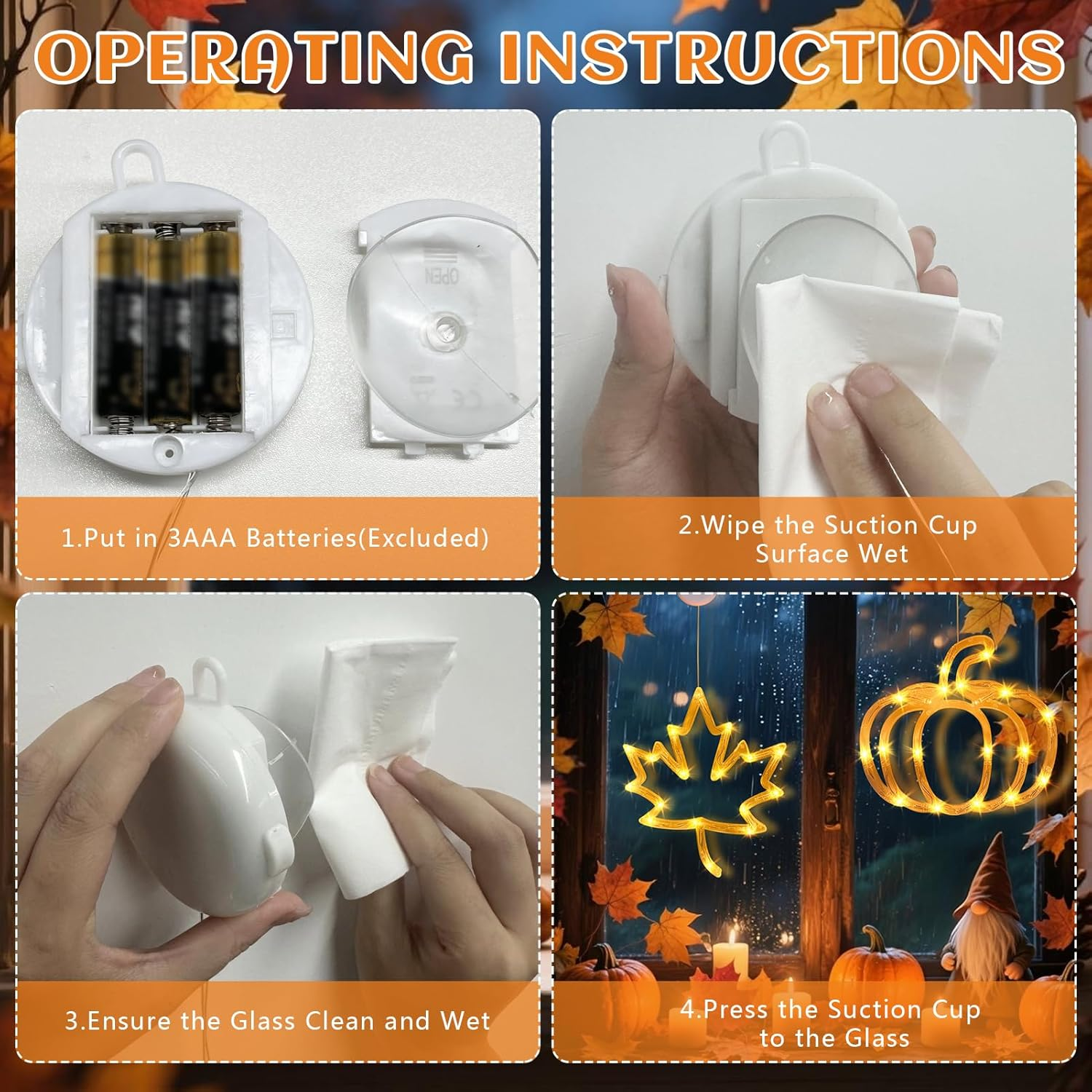 Autumn Decoration Window Lights, Autumn Decoration Pumpkin Maple Leaf with LED Light, Halloween Decoration Pumpkin Window Decoration with Suction Cup, Autumn Decoration Indoor Fairy Lights for Autumn