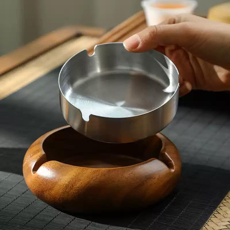 Wooden round Ashtray, Retro Household Ashtray, Suitable for Home Internet Cafe Bar (Small) image number 3