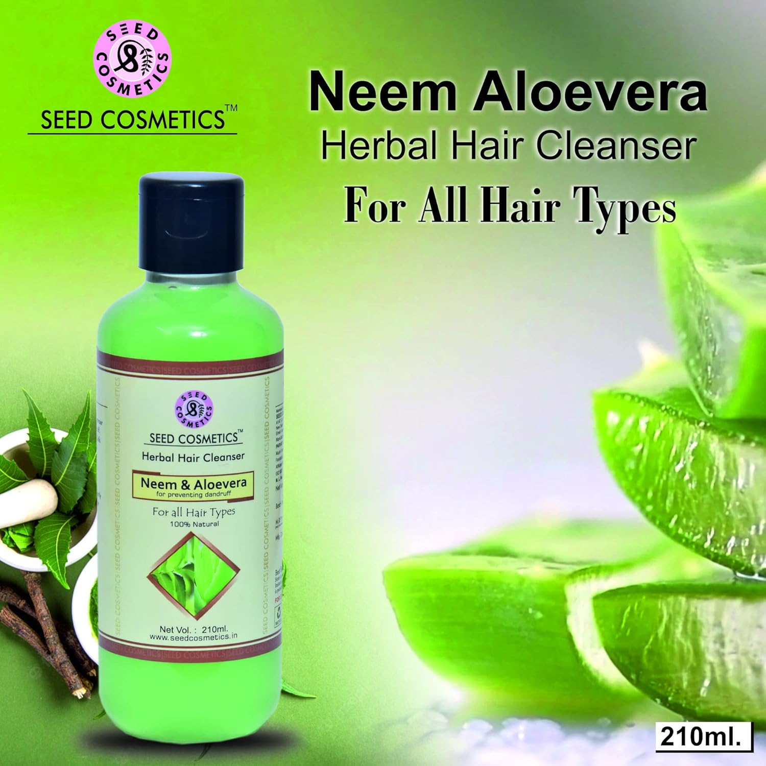 Seed Cosmetics Herbal Neem & Aloevera Hair Shampoo 100% Natural for Helps to Hair Growth Pack of 4 (840Ml) image number 3