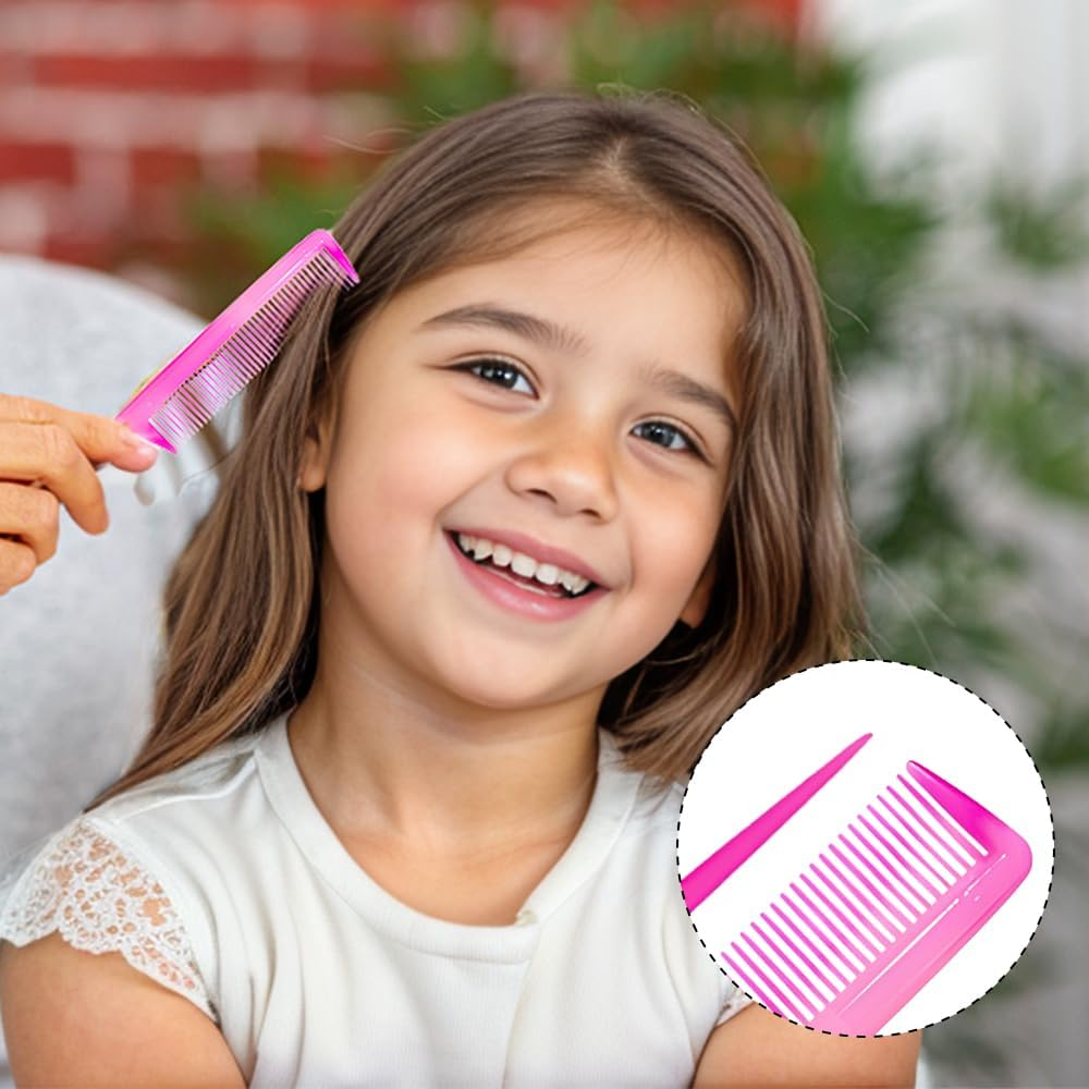 Pink Hair Comb Set, Wide Tooth, Fine Tooth, Rat Tail, and Dual Comb for Long, Curly, Wet and Smooth Hair without Tangles(Color:Pink) image number 4