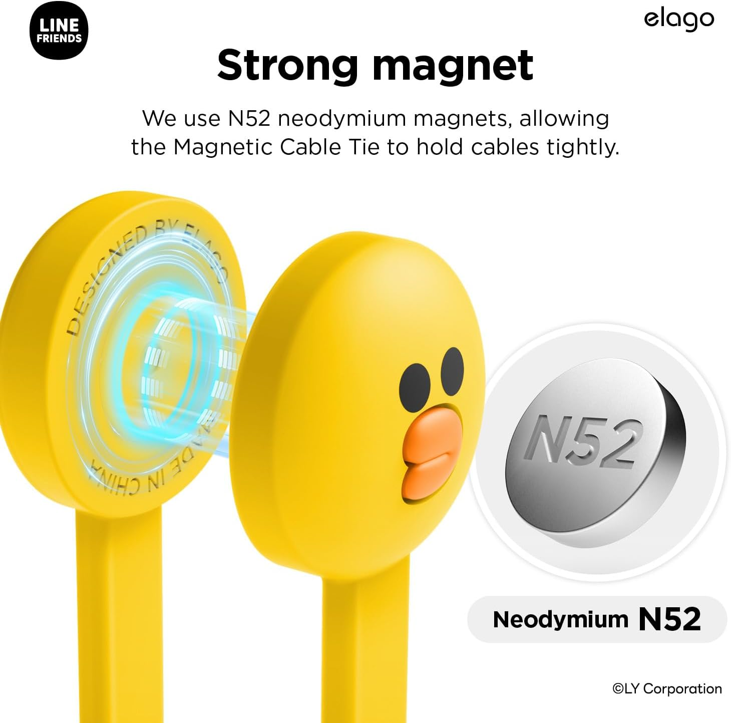 Elago | LINE Friends Magnetic Cable Ties, Premium Silicone Cord Organizer, Reusable Magnetic Cable Organizer [Official Merchandise] (Sally) - Brown image number 2