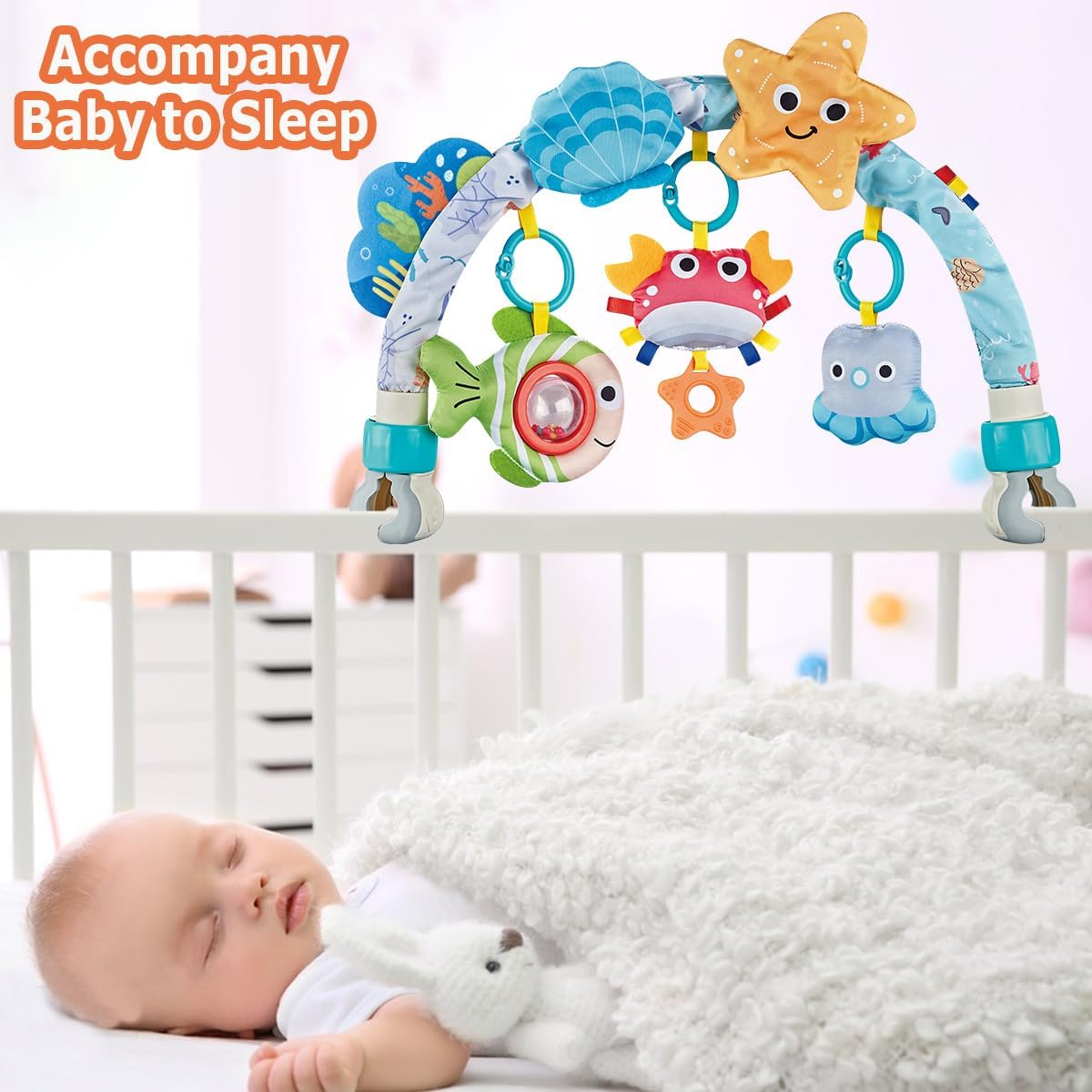 Baby Arch Activity Toy for Infant ＆ Toddlers, Fits Stroller, Car Seat and Bassinest, Baby Adjustable Crib Hanging Toy with Rattles, Stimulates Baby'S Senses and Motor Skills Development image number 3