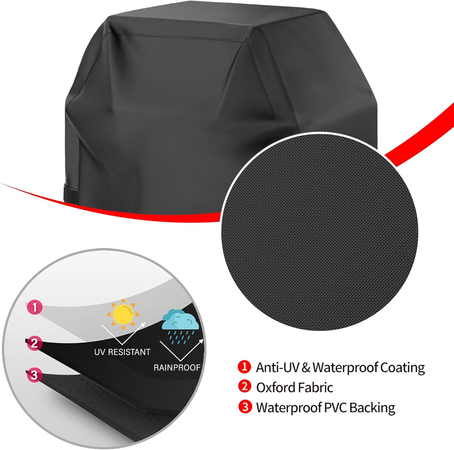 Grill Cover, 40 Inch Small Gas Grill Cover for Outdoor Grill, Waterproof, Weather Resistant, UV & Fade Resistant, BBQ Grill Cover with Hook and Loop Straps, Black image number 2
