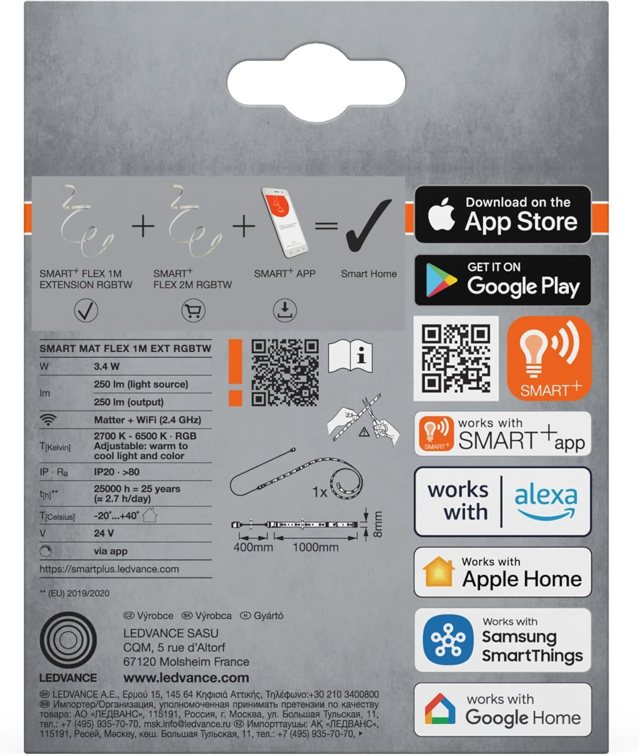 OSRAM Smart Matter Flex Decorative Extendable LED Strips with Matter Technology, EXT RGBTW, Multicoloured and White, Dimmable, 2 M, Non-Interchangeable Bulb image number 2