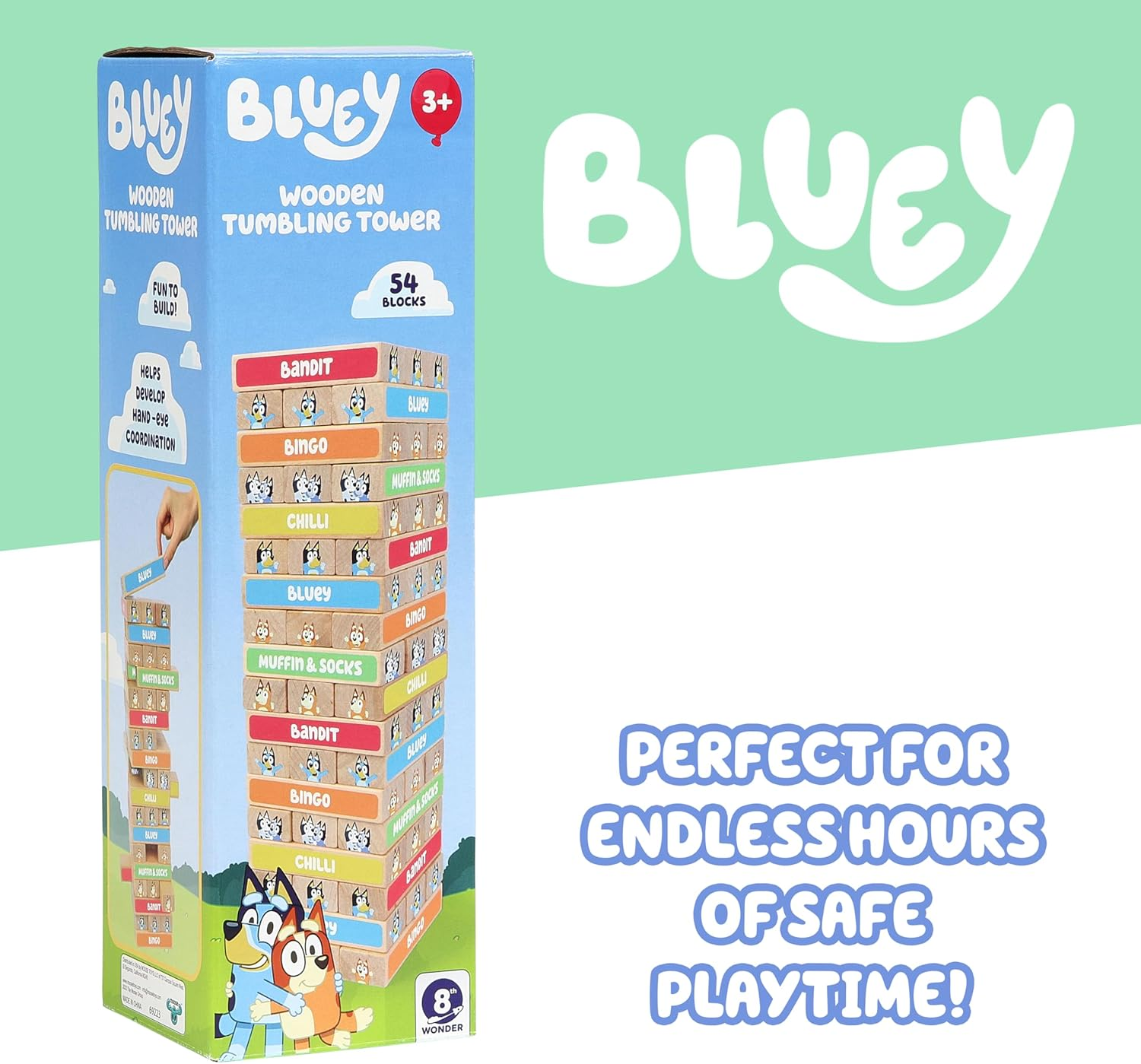Bluey Wooden Tumbling Tower 54-Piece Activity Toy Playset