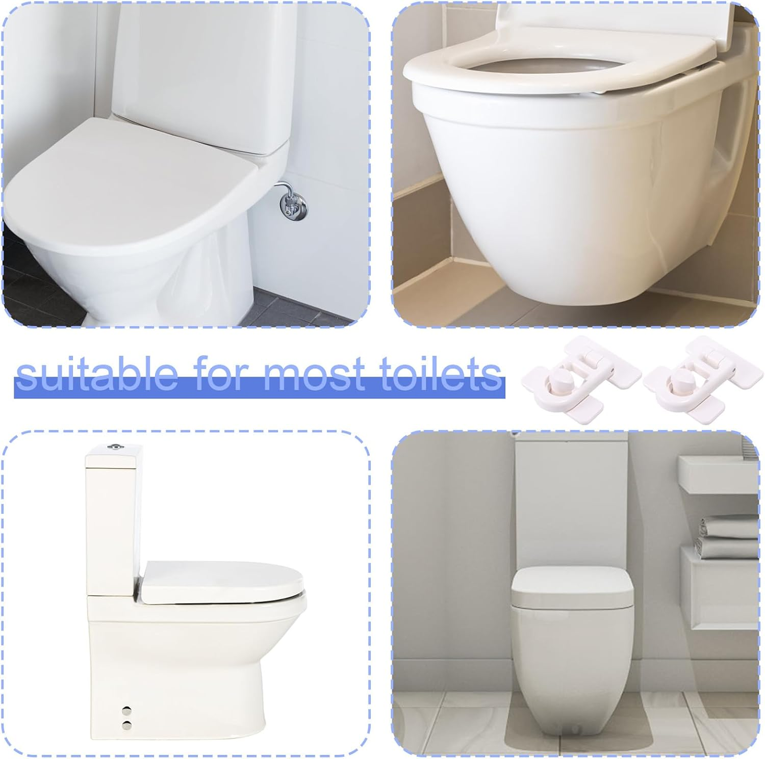 2Pcs Baby Toilet Locks, Plastic Universal One-Handed Operation Toilet Lid Safety Lock for Baby Toddler Child Providing Invisible Protection Easy Installation No Tools Needed(White) image number 2