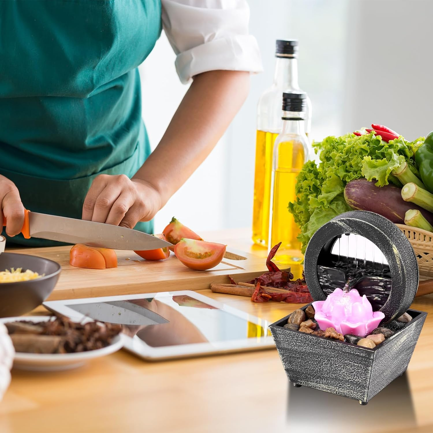 Fxvhojq Tabletop Fountain Mini Indoor Water Fountain LED Fountain Sound Relaxation Fountain Ornament Tabletop Fountains Indoor for Home Living Room Home/Office Decor (Lotus Flower) image number 1