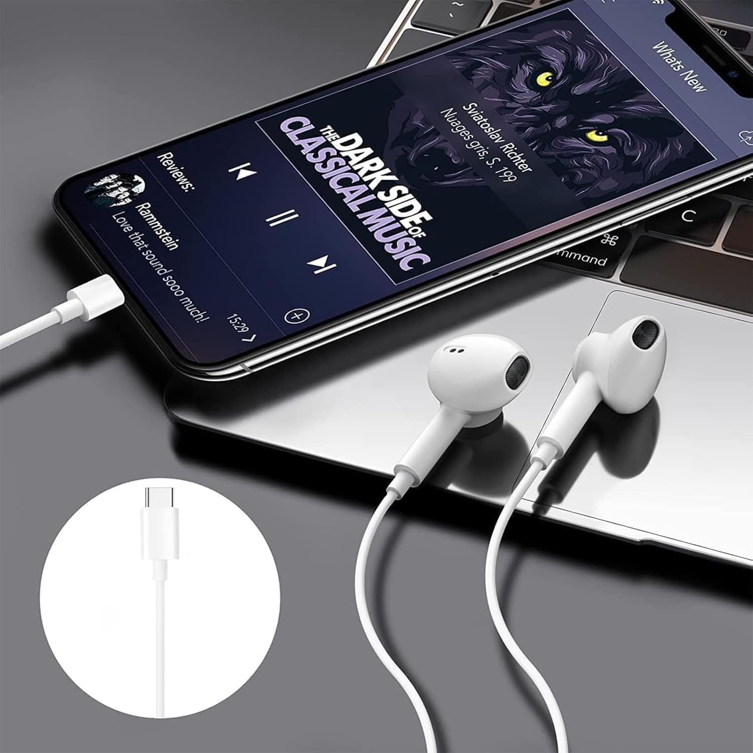 USB C Headphones,Type C Earphones Wired Hi-Fi Stereo Noise Earbuds in Ear USB C, Reduction with Mic&Volume Control for Iphone 15/15 Pro, Ipad Pro 2022, Galaxy S23/S22/S21/S20/Ultra Note 10/20, Mate 40 image number 4