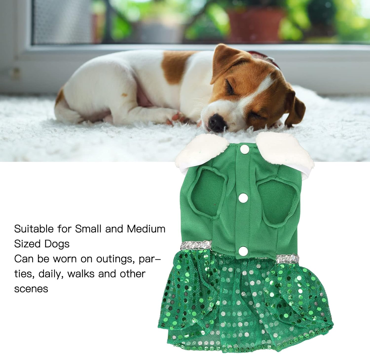 Pet Christmas Dress, Soft Breathable Warm Cute Fashionable Dog Party Clothes, Dog Christmas Sweater Xmas Pet Clothes for Small Medium Dogs Green (L) image number 2