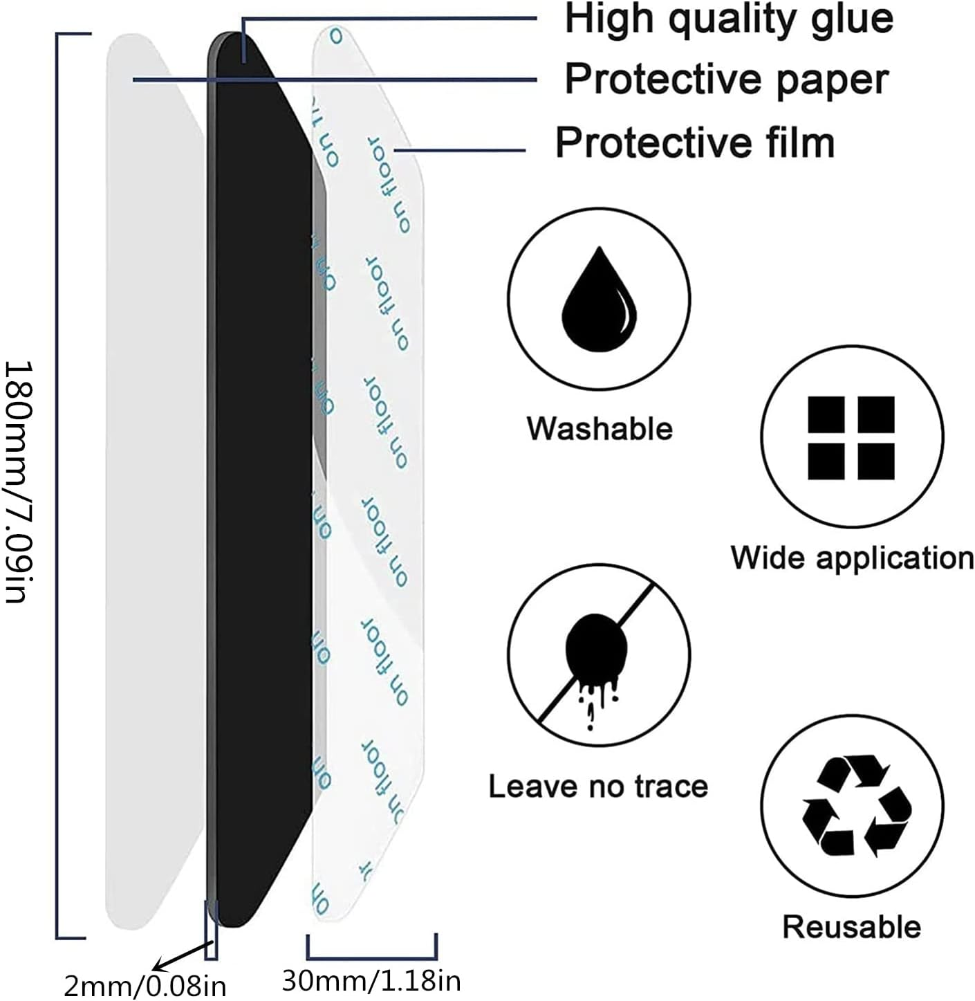16 Pieces Rug Grippers, Anti-Slip Carpet Gripper, Double Sided Washable Removable anti Curling Corner Carpet Gripper, Non Slip Renewable Adhesive Rug Tape for Hardwood Floors and Tile (180Mm*30Mm) image number 5