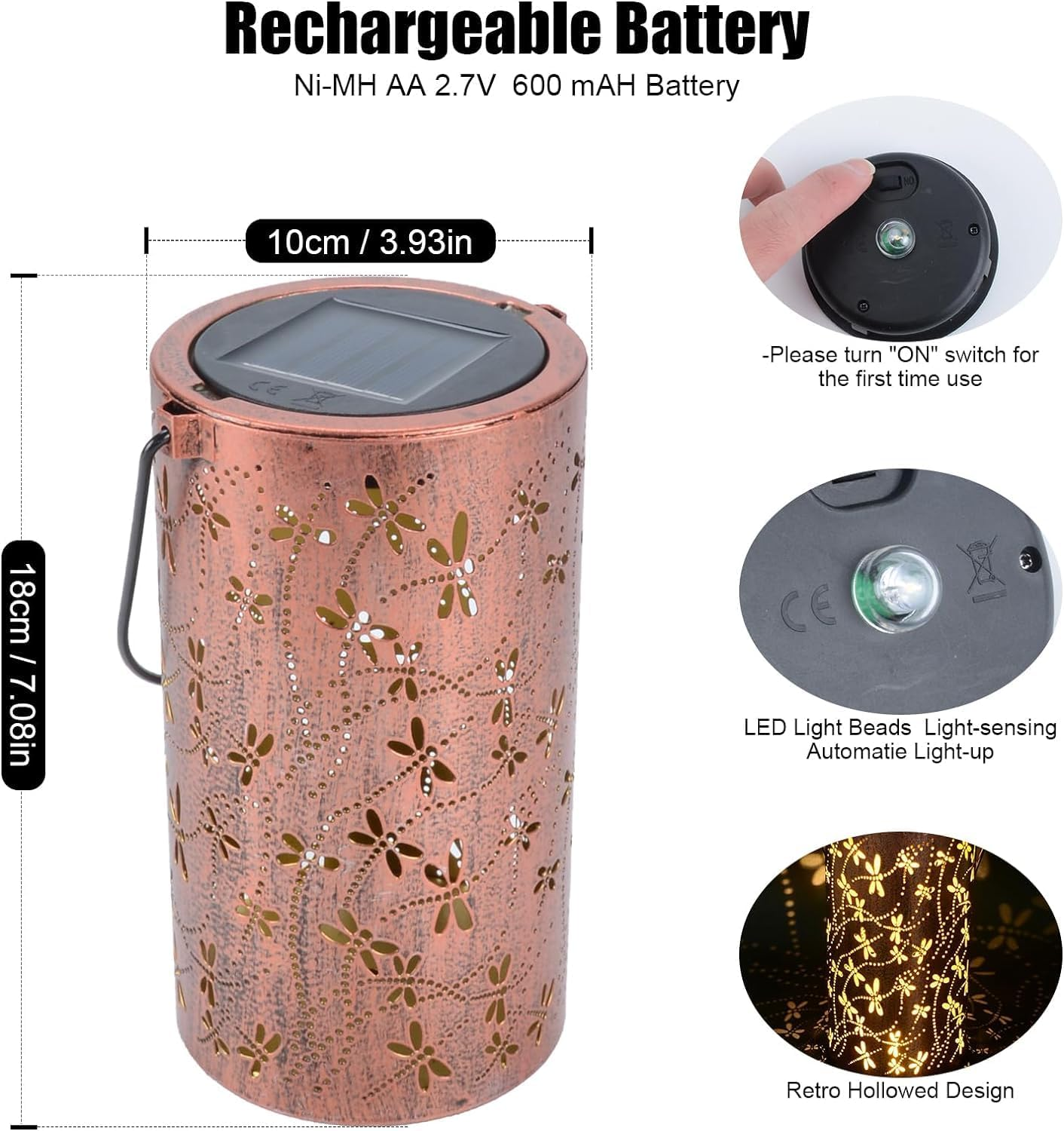 Solar Lanterns Outdoor, ZHJLIXU Hanging Lantern Lights Waterproof, Dragonfly Hollowed-Out Metal Solar Powered LED Garden Light - Delicate Garden Decor for Patio, Yard, Pathway, Landscape image number 4